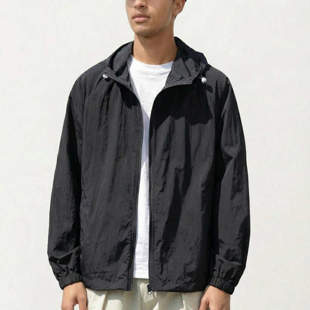 Anna-Kaci Men's Lightweight Hooded Windbreaker Jacket with Full Zip Closure Elastic Cuffs and Relaxed Fit