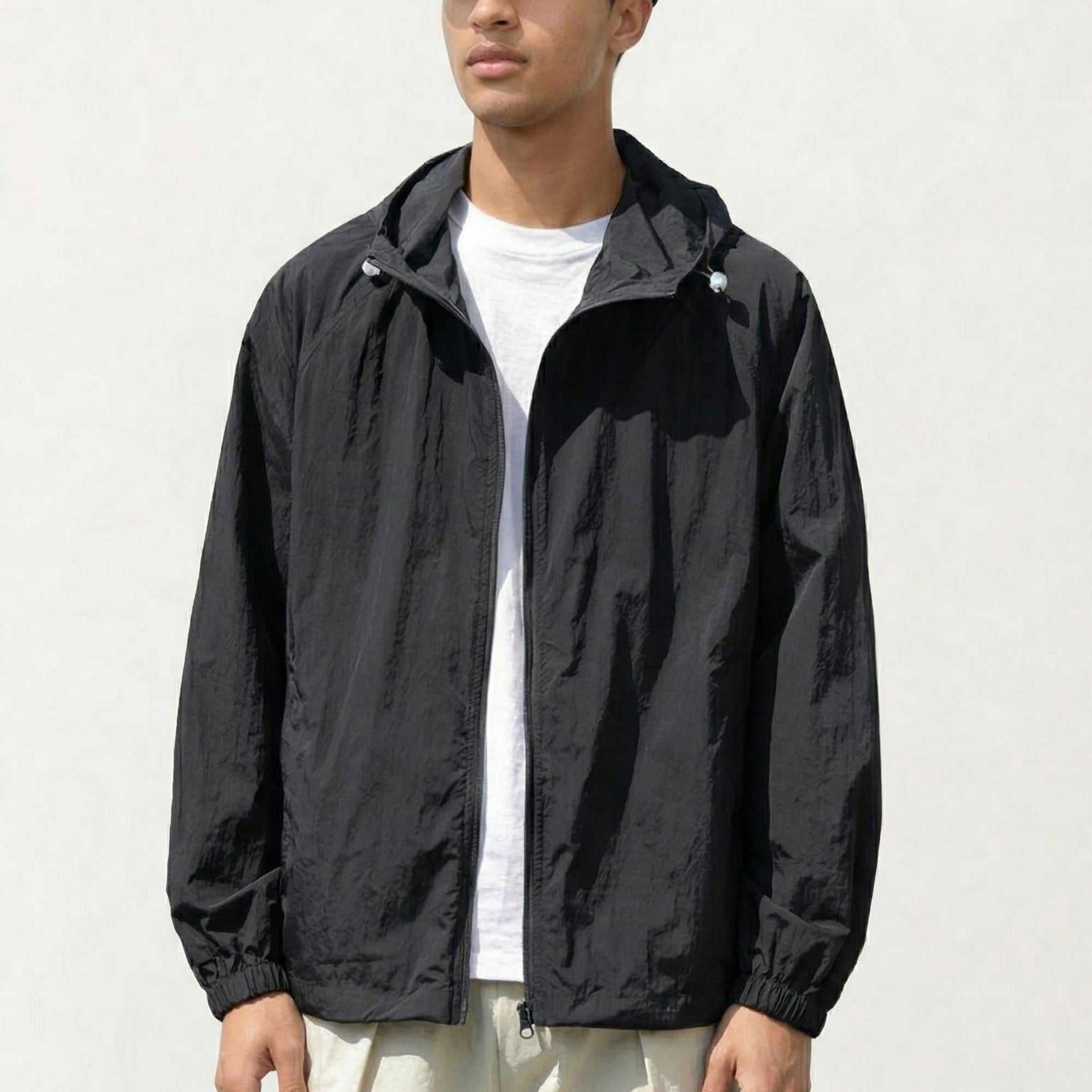 Anna-Kaci Men's Lightweight Hooded Windbreaker Jacket with Full Zip Closure Elastic Cuffs and Relaxed Fit