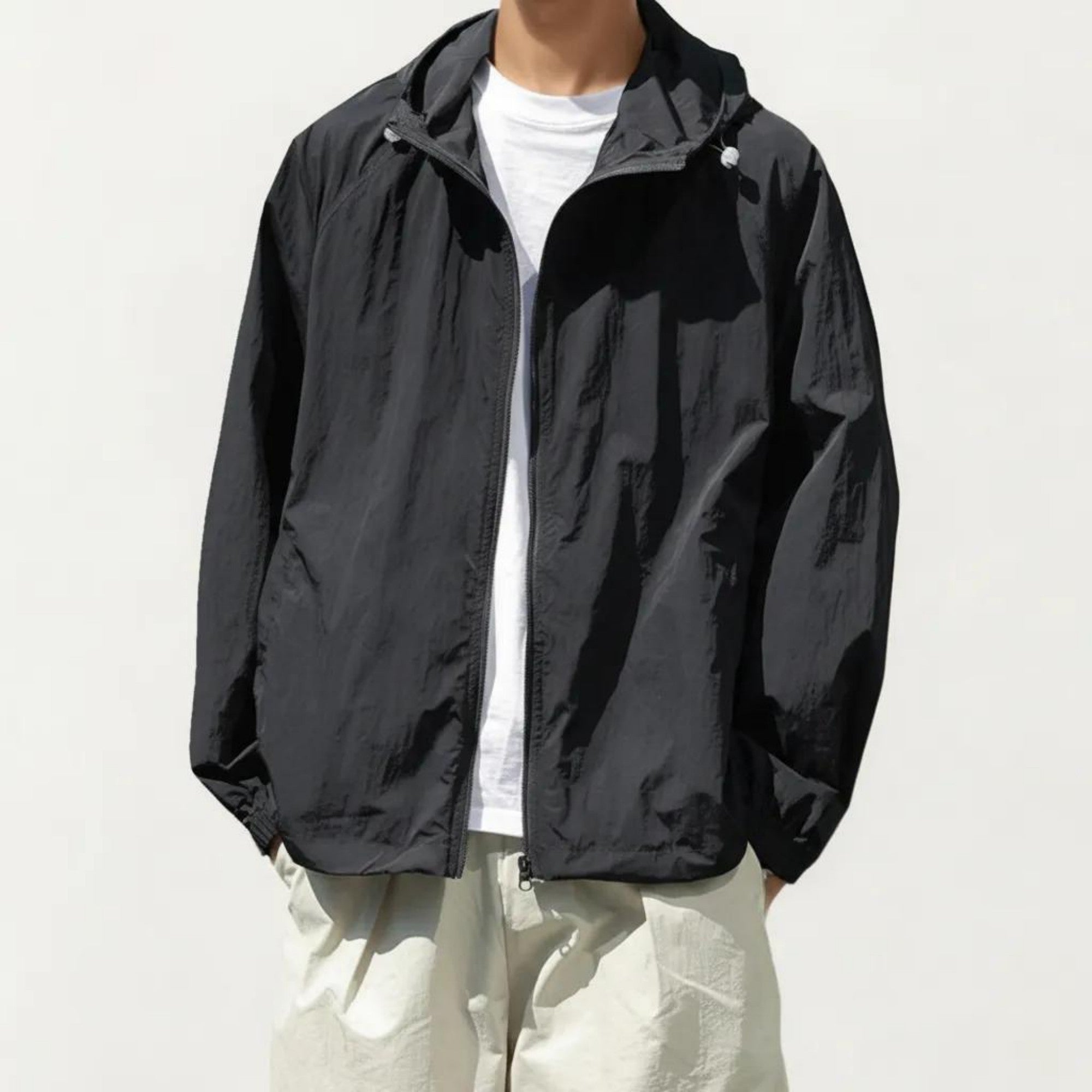 Anna-Kaci Men's Lightweight Hooded Windbreaker Jacket with Full Zip Closure Elastic Cuffs and Relaxed Fit