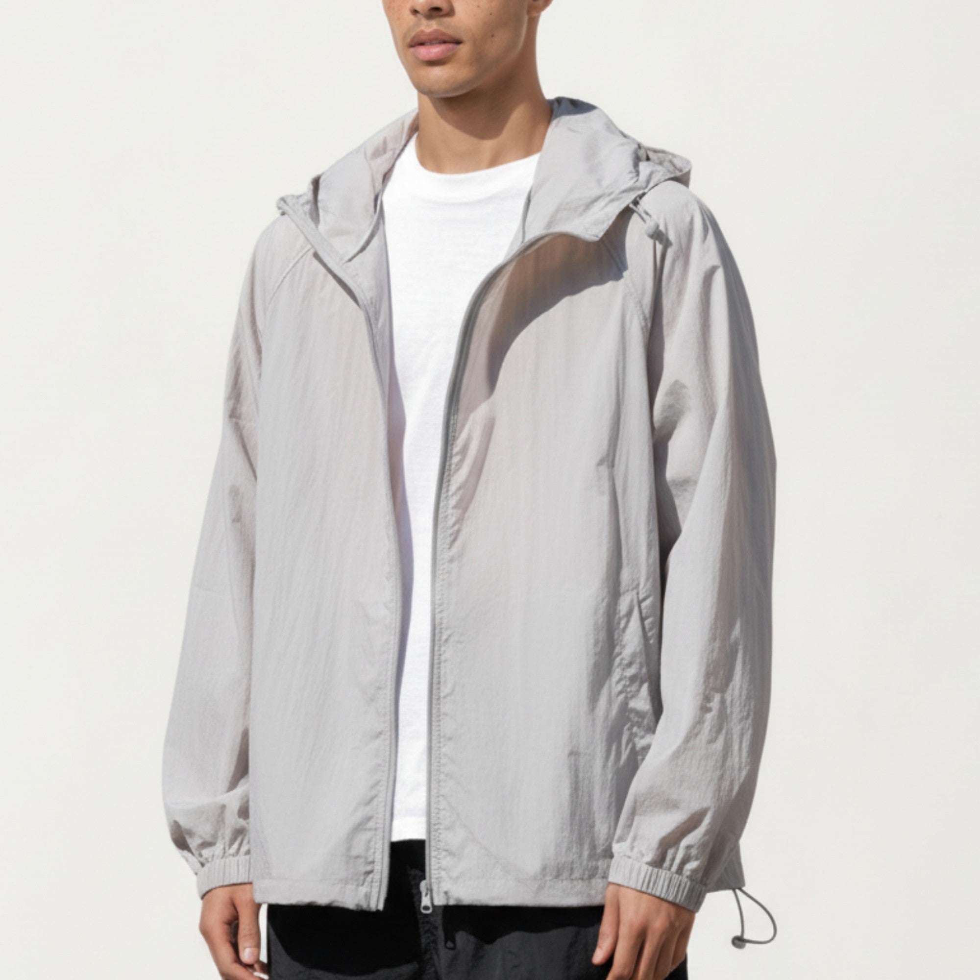 Anna-Kaci Men's Lightweight Hooded Windbreaker Jacket with Full Zip Closure Elastic Cuffs and Relaxed Fit