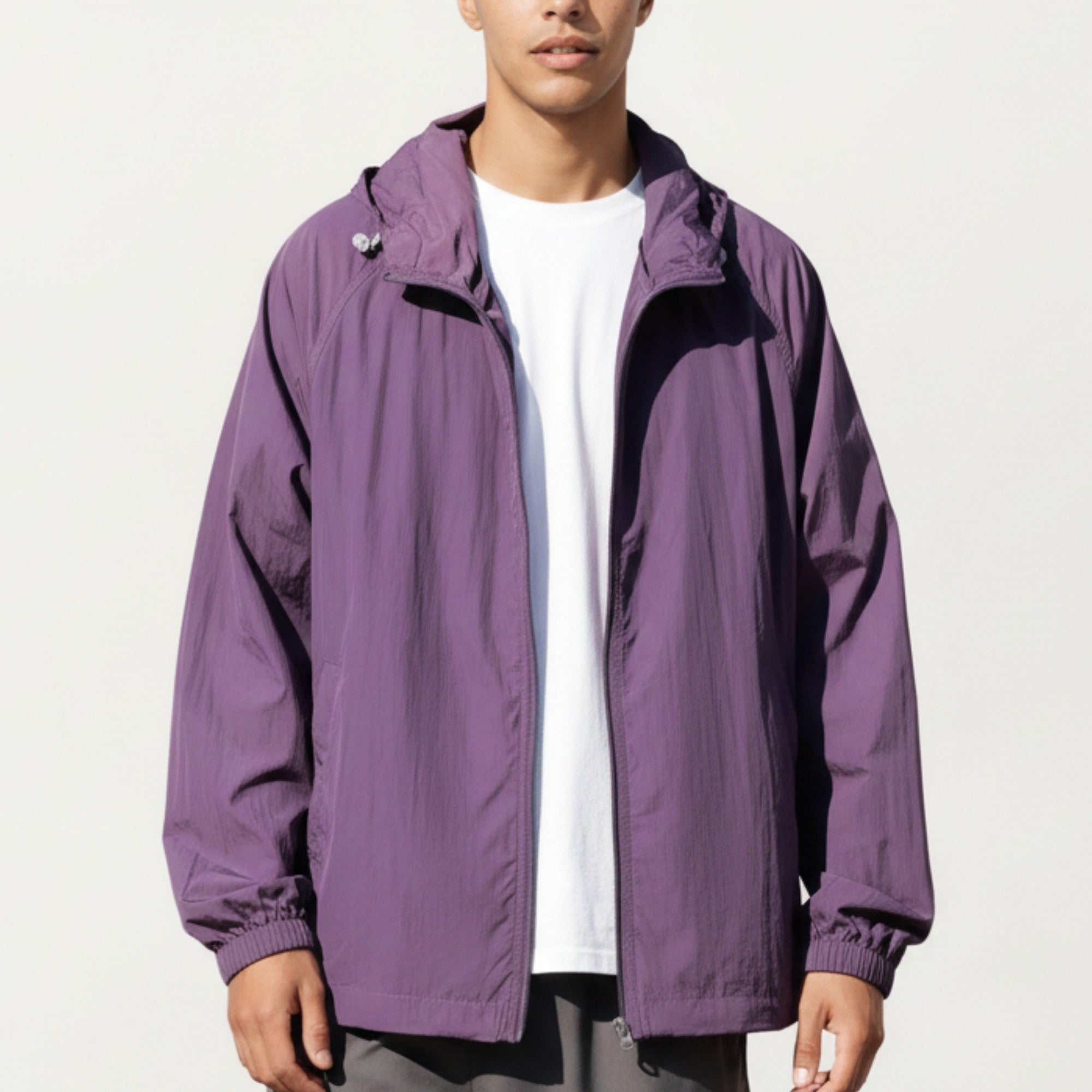 Anna-Kaci Men's Lightweight Hooded Windbreaker Jacket with Full Zip Closure Elastic Cuffs and Relaxed Fit