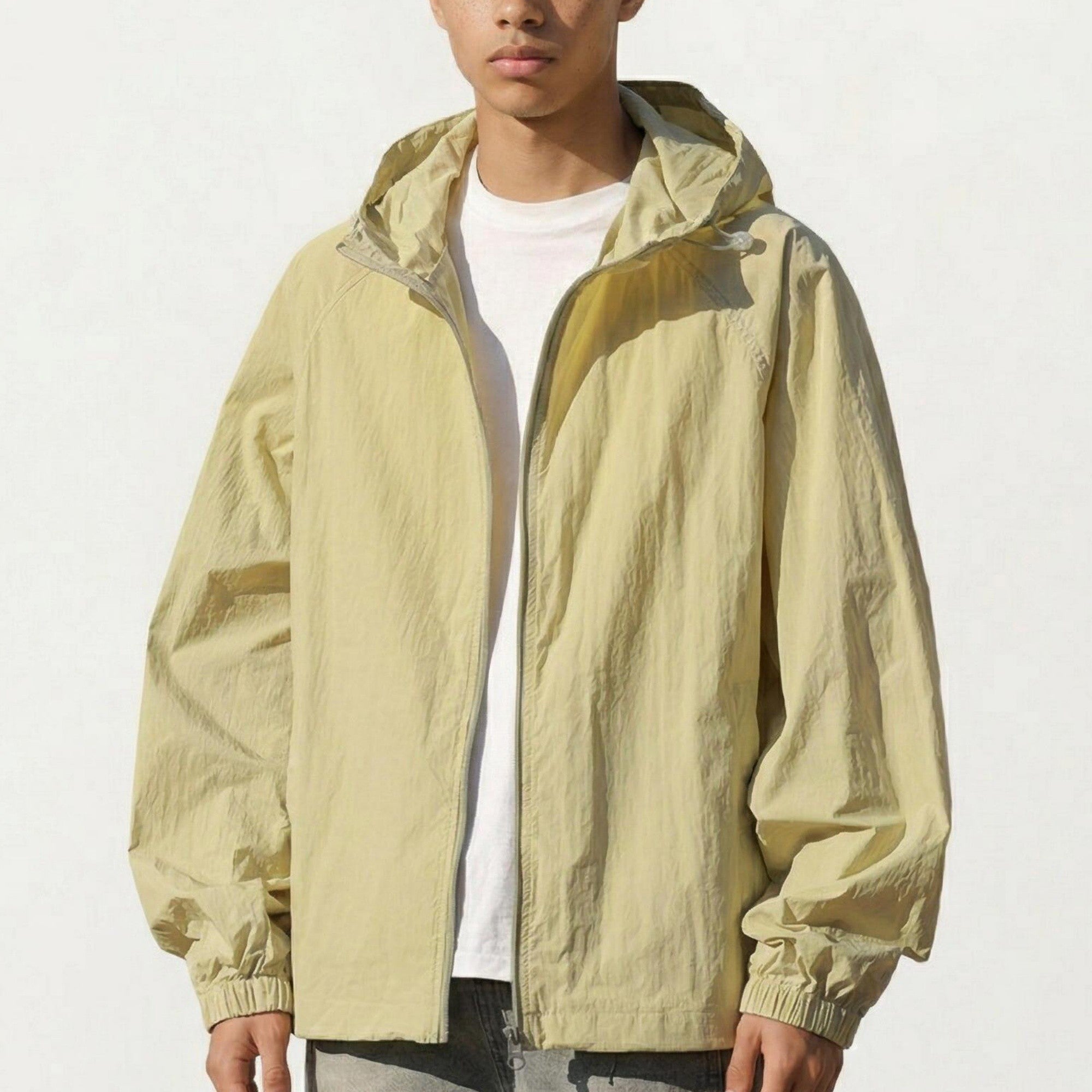 Anna-Kaci Men's Lightweight Hooded Windbreaker Jacket with Full Zip Closure Elastic Cuffs and Relaxed Fit