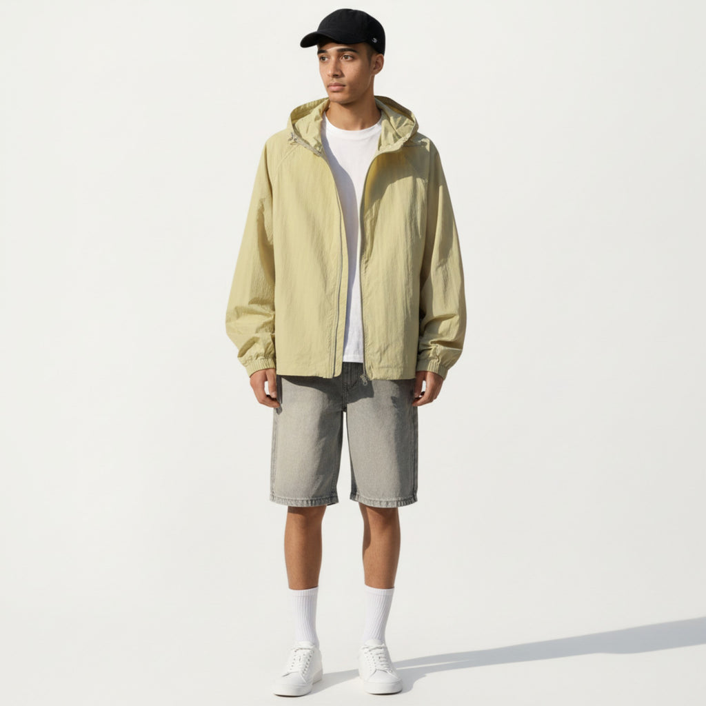 Anna-Kaci Men's Lightweight Hooded Windbreaker Jacket with Full Zip Closure Elastic Cuffs and Relaxed Fit