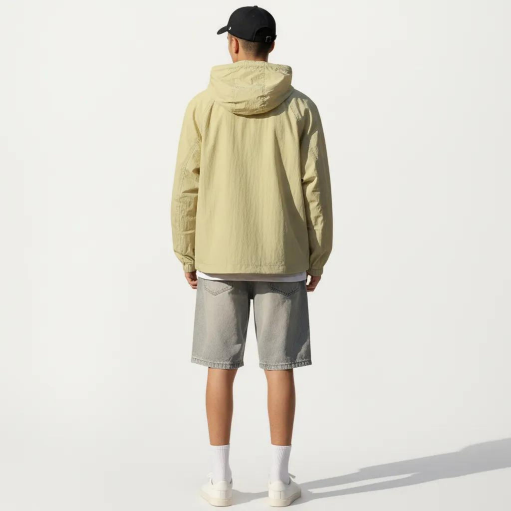 Anna-Kaci Men's Lightweight Hooded Windbreaker Jacket with Full Zip Closure Elastic Cuffs and Relaxed Fit