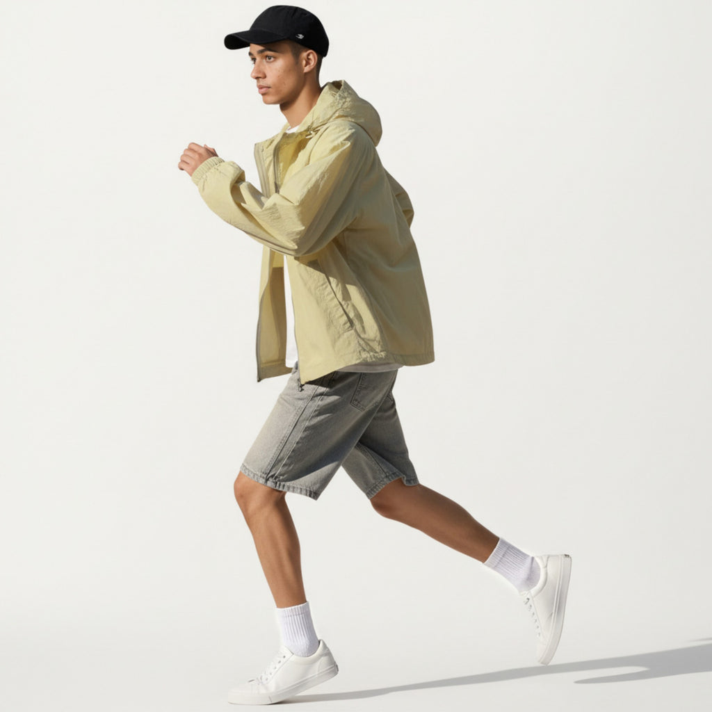 Anna-Kaci Men's Lightweight Hooded Windbreaker Jacket with Full Zip Closure Elastic Cuffs and Relaxed Fit