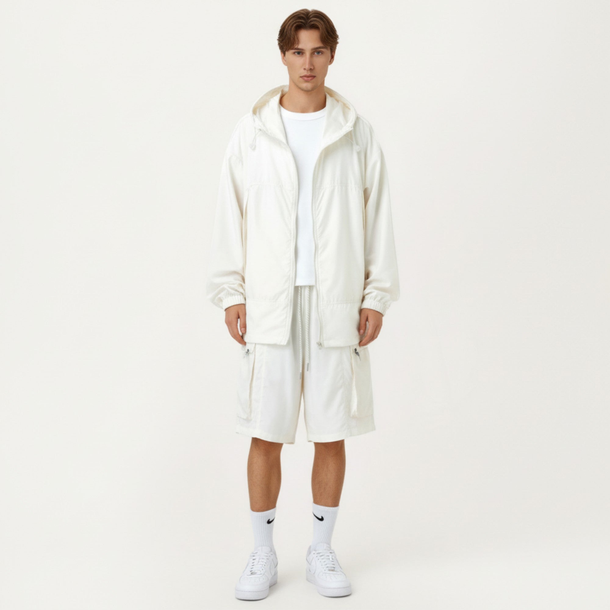 Anna-Kaci Men's Lightweight Hooded Windbreaker Jacket with Full Zip Closure Elastic Cuffs and Adjustable Hem