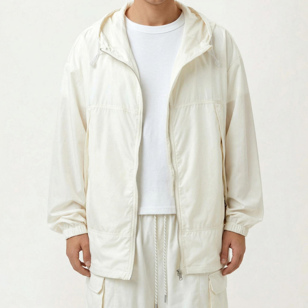 Anna-Kaci Men's Lightweight Hooded Windbreaker Jacket with Full Zip Closure Elastic Cuffs and Adjustable Hem