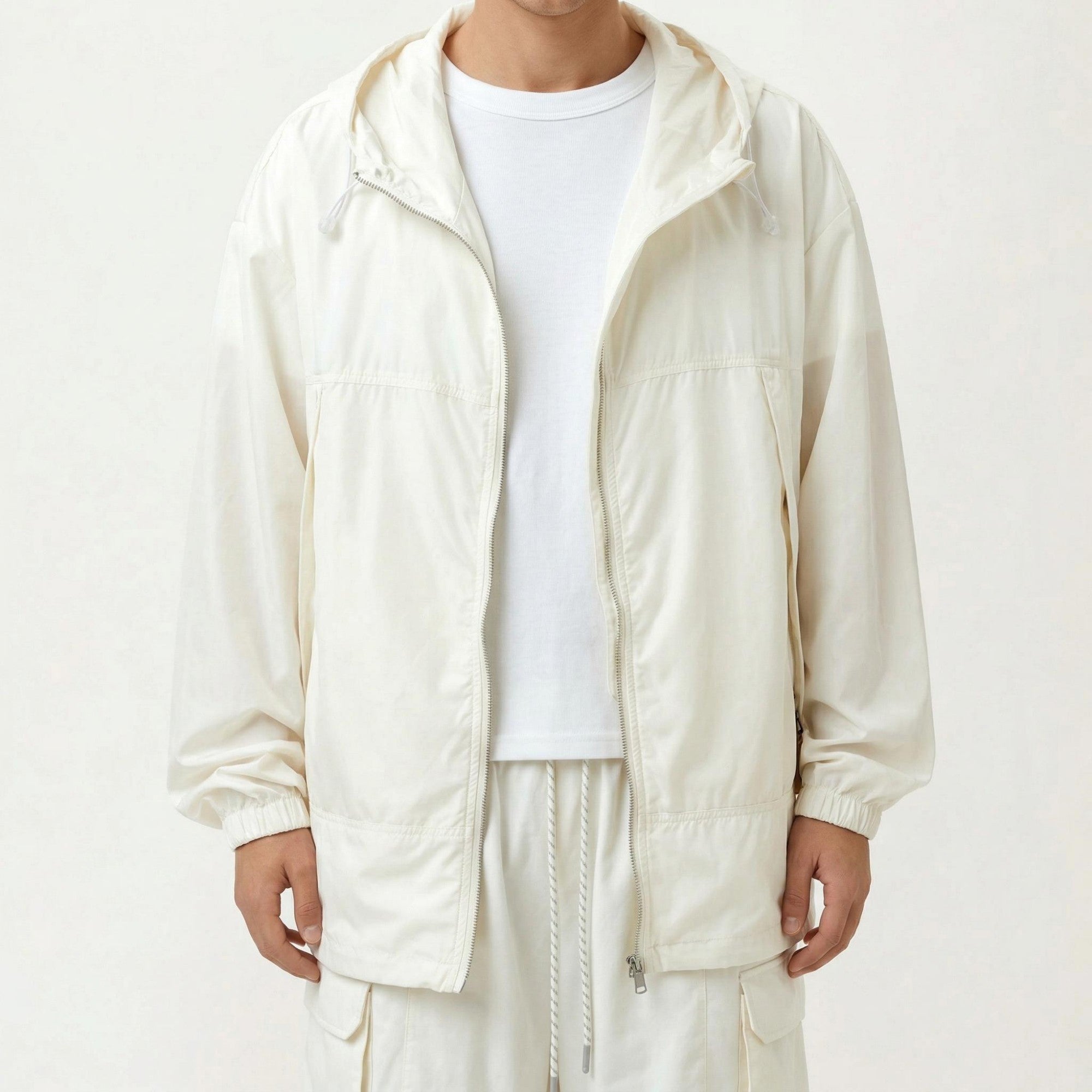 Anna-Kaci Men's Lightweight Hooded Windbreaker Jacket with Full Zip Closure Elastic Cuffs and Adjustable Hem