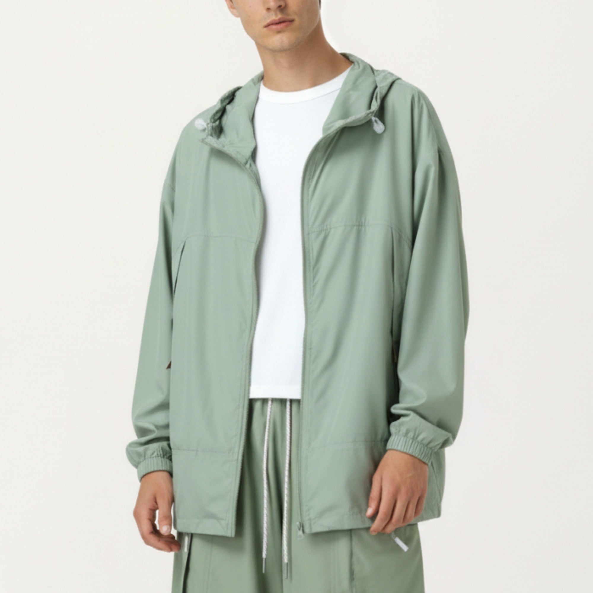 Anna-Kaci Men's Lightweight Hooded Windbreaker Jacket with Full Zip Closure Elastic Cuffs and Adjustable Hem