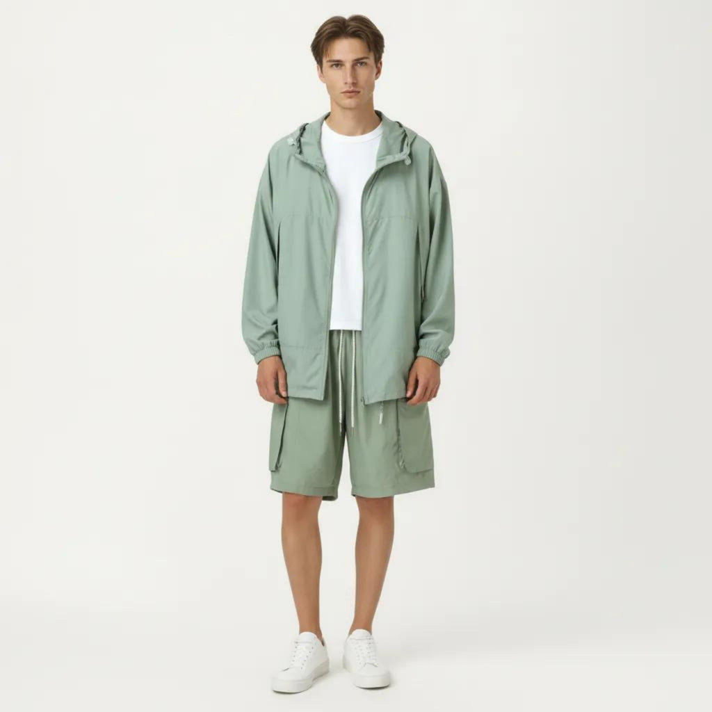 Anna-Kaci Men's Lightweight Hooded Windbreaker Jacket with Full Zip Closure Elastic Cuffs and Adjustable Hem