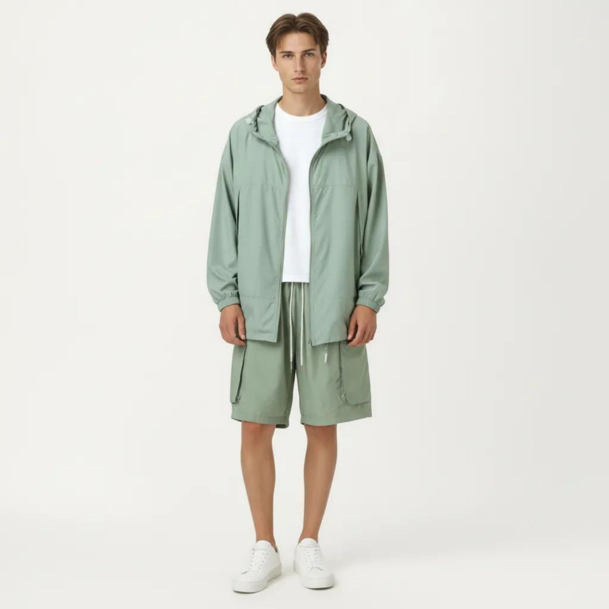 Anna-Kaci Men's Lightweight Hooded Windbreaker Jacket with Full Zip Closure Elastic Cuffs and Adjustable Hem