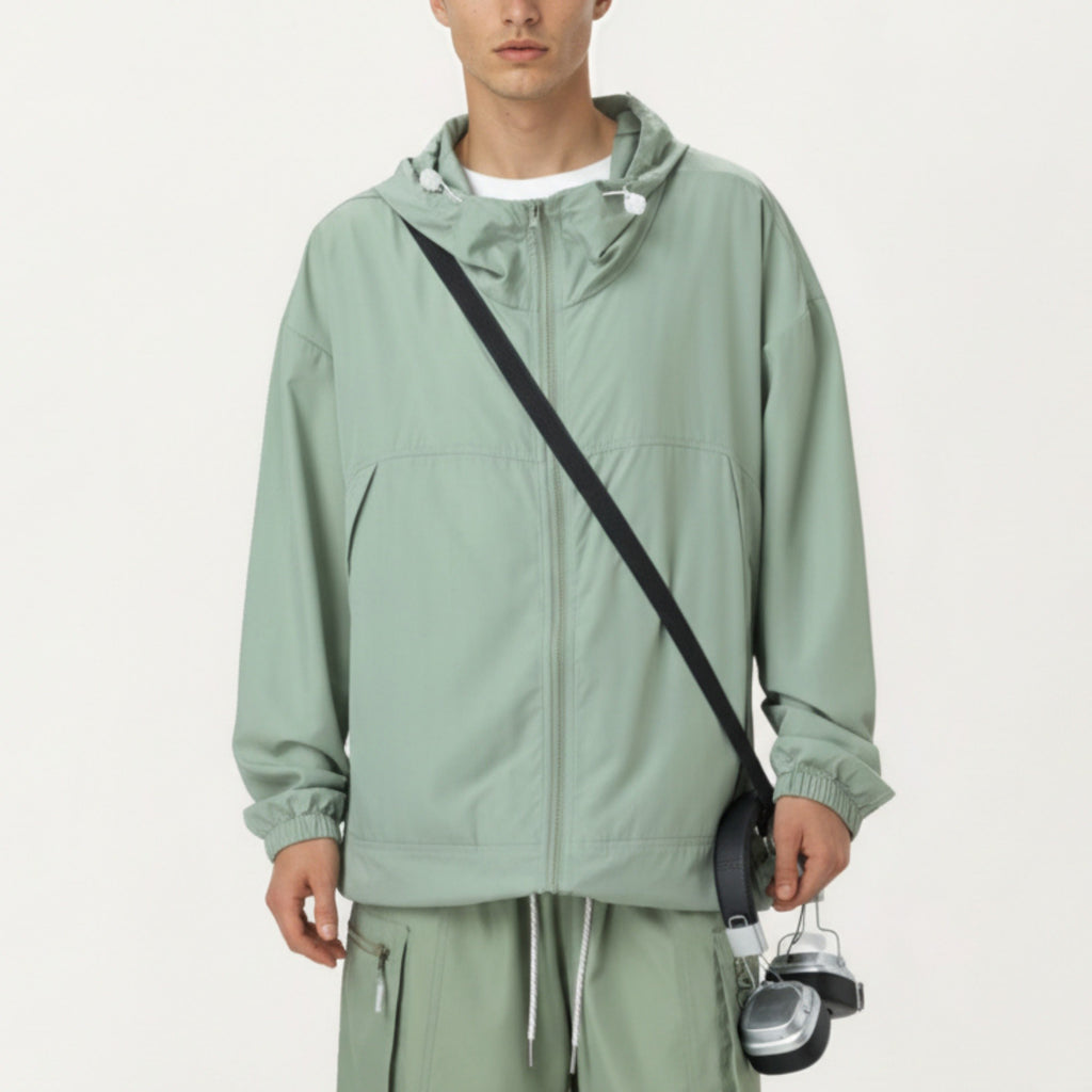 Anna-Kaci Men's Lightweight Hooded Windbreaker Jacket with Full Zip Closure Elastic Cuffs and Adjustable Hem