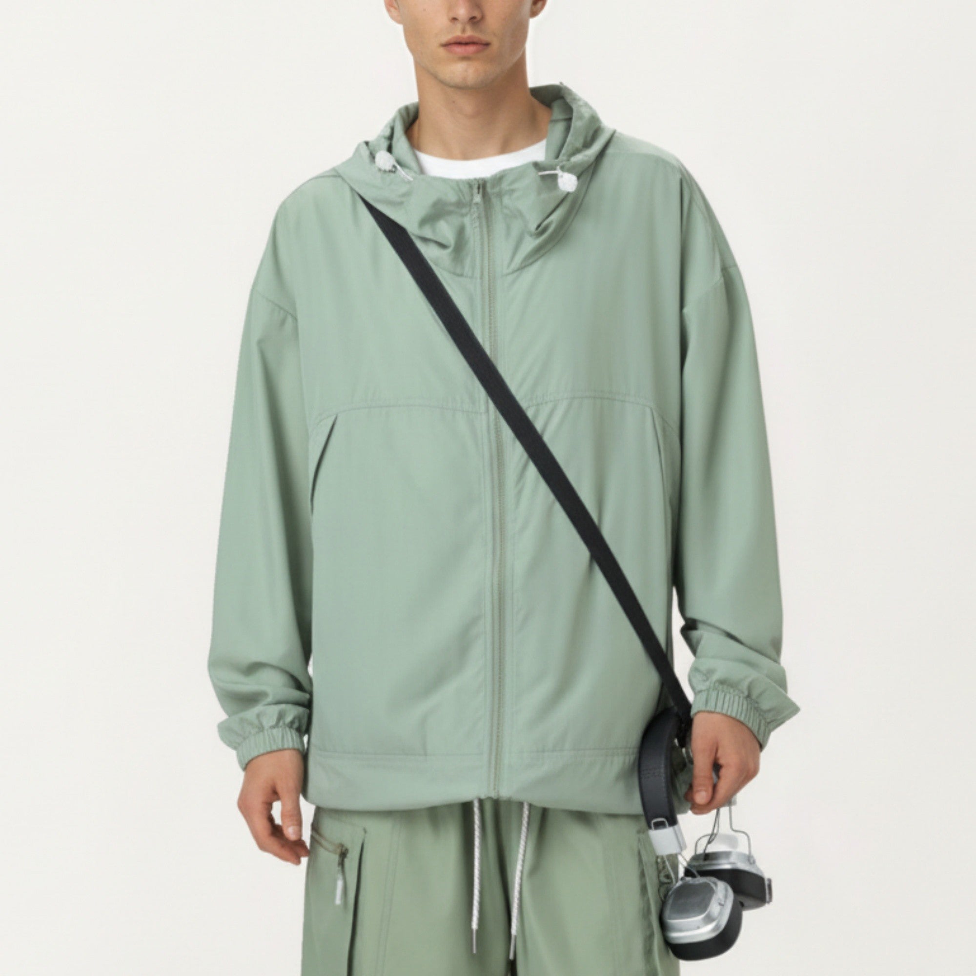 Anna-Kaci Men's Lightweight Hooded Windbreaker Jacket with Full Zip Closure Elastic Cuffs and Adjustable Hem
