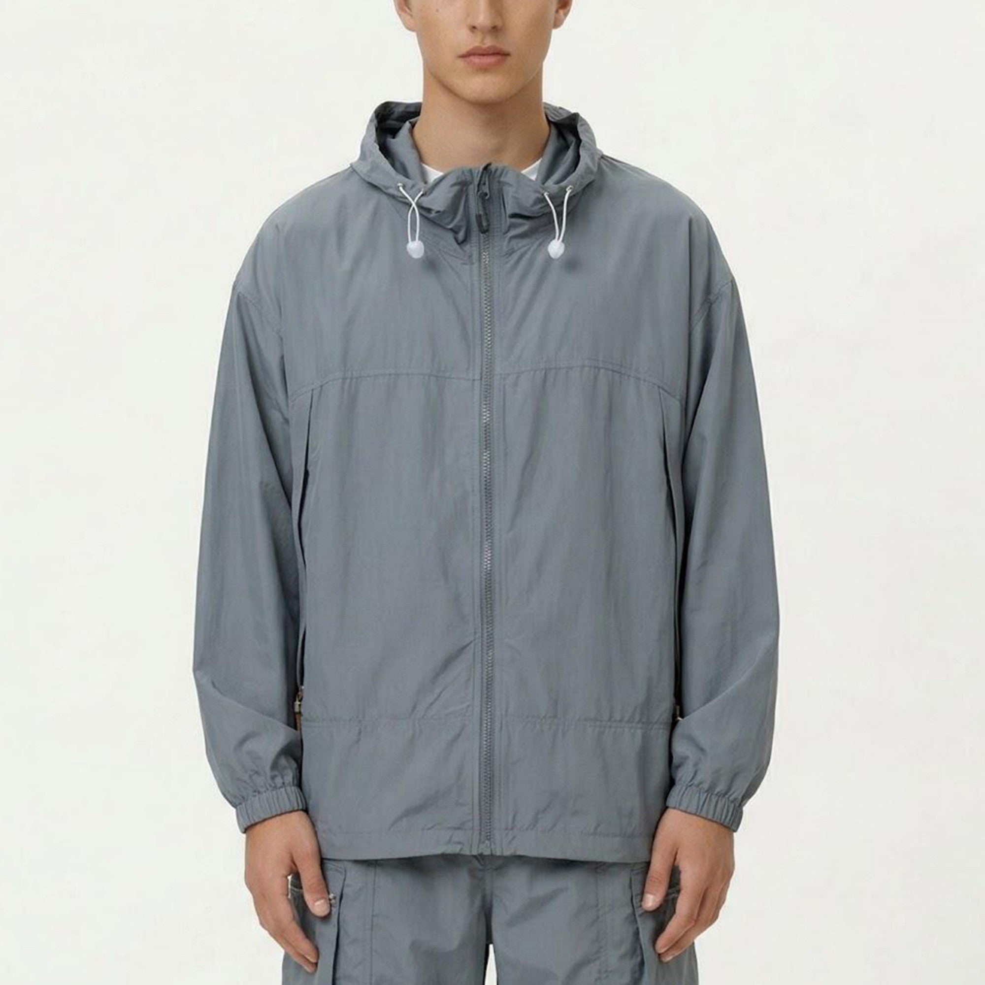 Anna-Kaci Men's Lightweight Hooded Windbreaker Jacket with Full Zip Closure Elastic Cuffs and Adjustable Hem