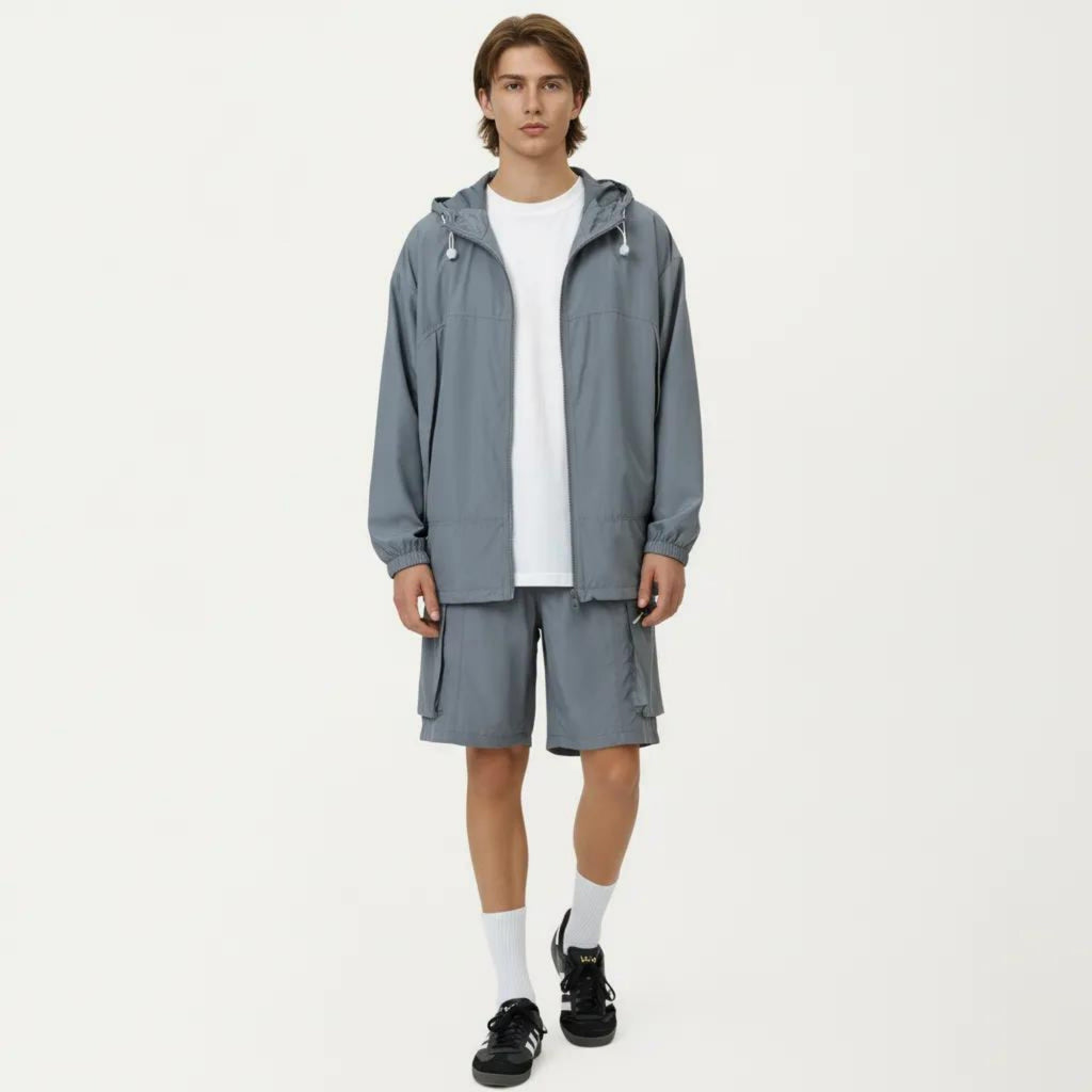 Anna-Kaci Men's Lightweight Hooded Windbreaker Jacket with Full Zip Closure Elastic Cuffs and Adjustable Hem
