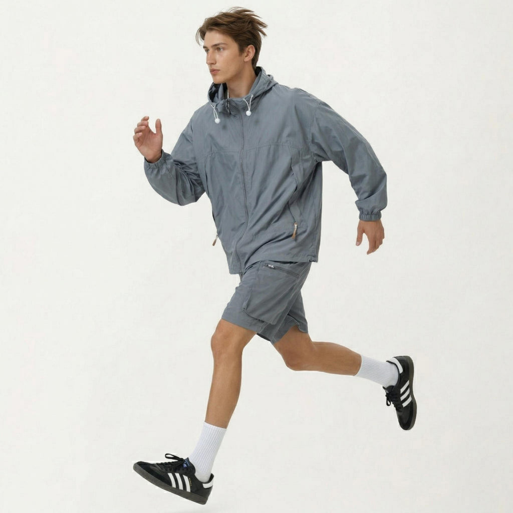 Anna-Kaci Men's Lightweight Hooded Windbreaker Jacket with Full Zip Closure Elastic Cuffs and Adjustable Hem