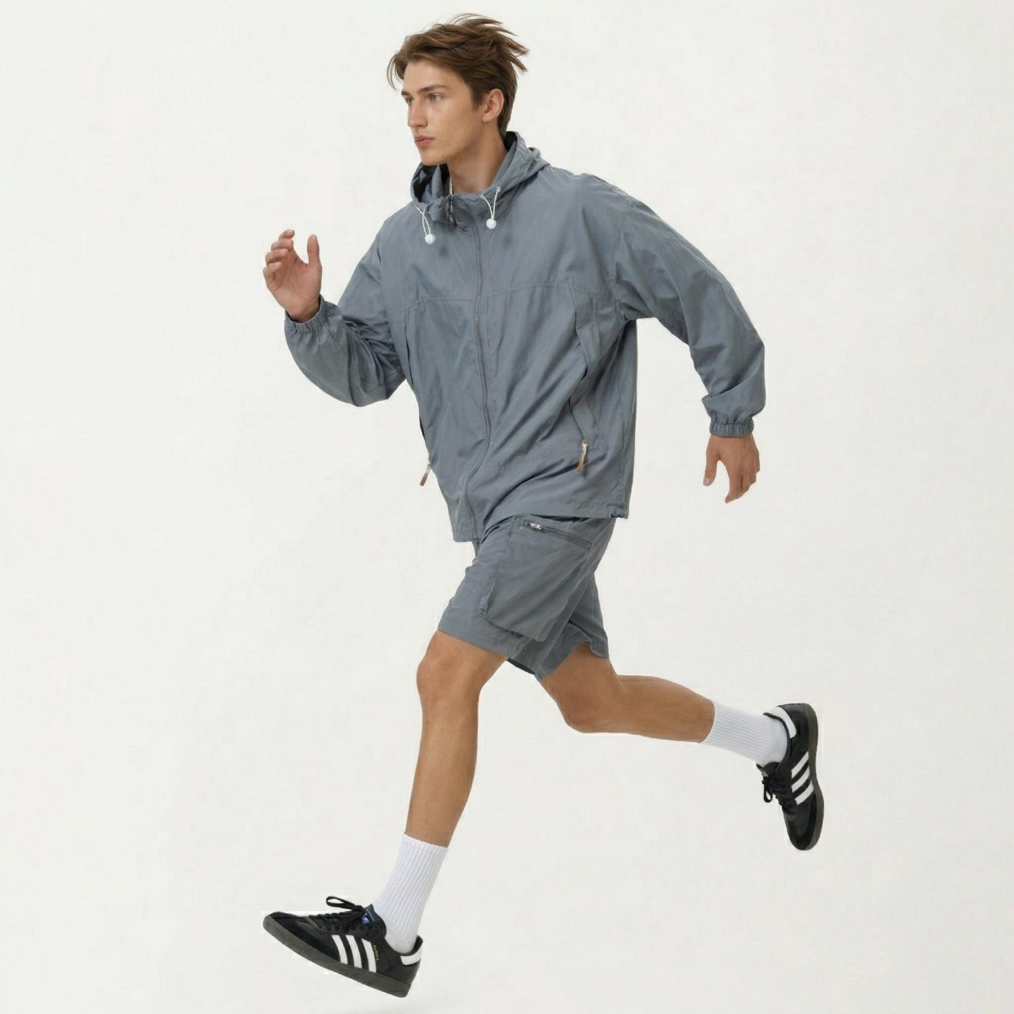 Anna-Kaci Men's Lightweight Hooded Windbreaker Jacket with Full Zip Closure Elastic Cuffs and Adjustable Hem