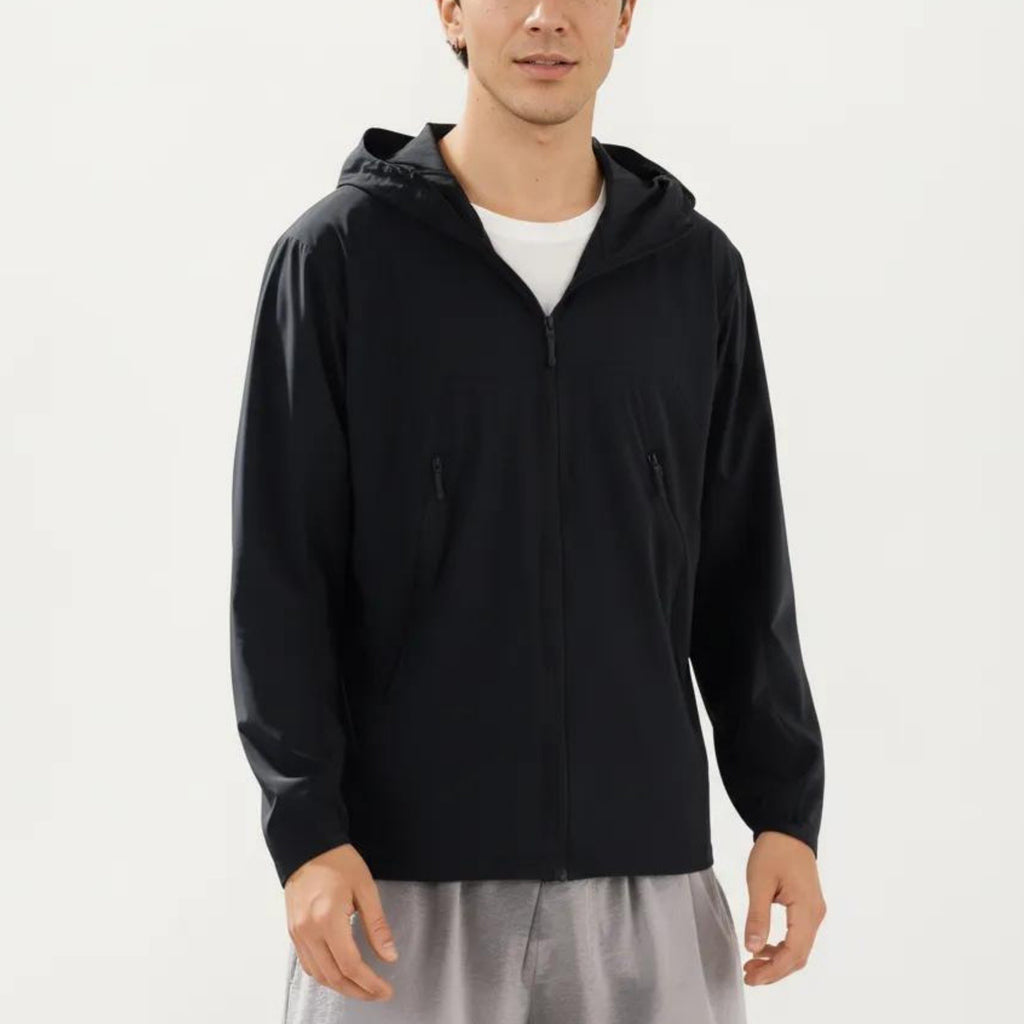 Anna-Kaci Men's Lightweight Windbreaker Jacket with Hood Full Zip Closure Zipper Pocket Detail and Relaxed Fit