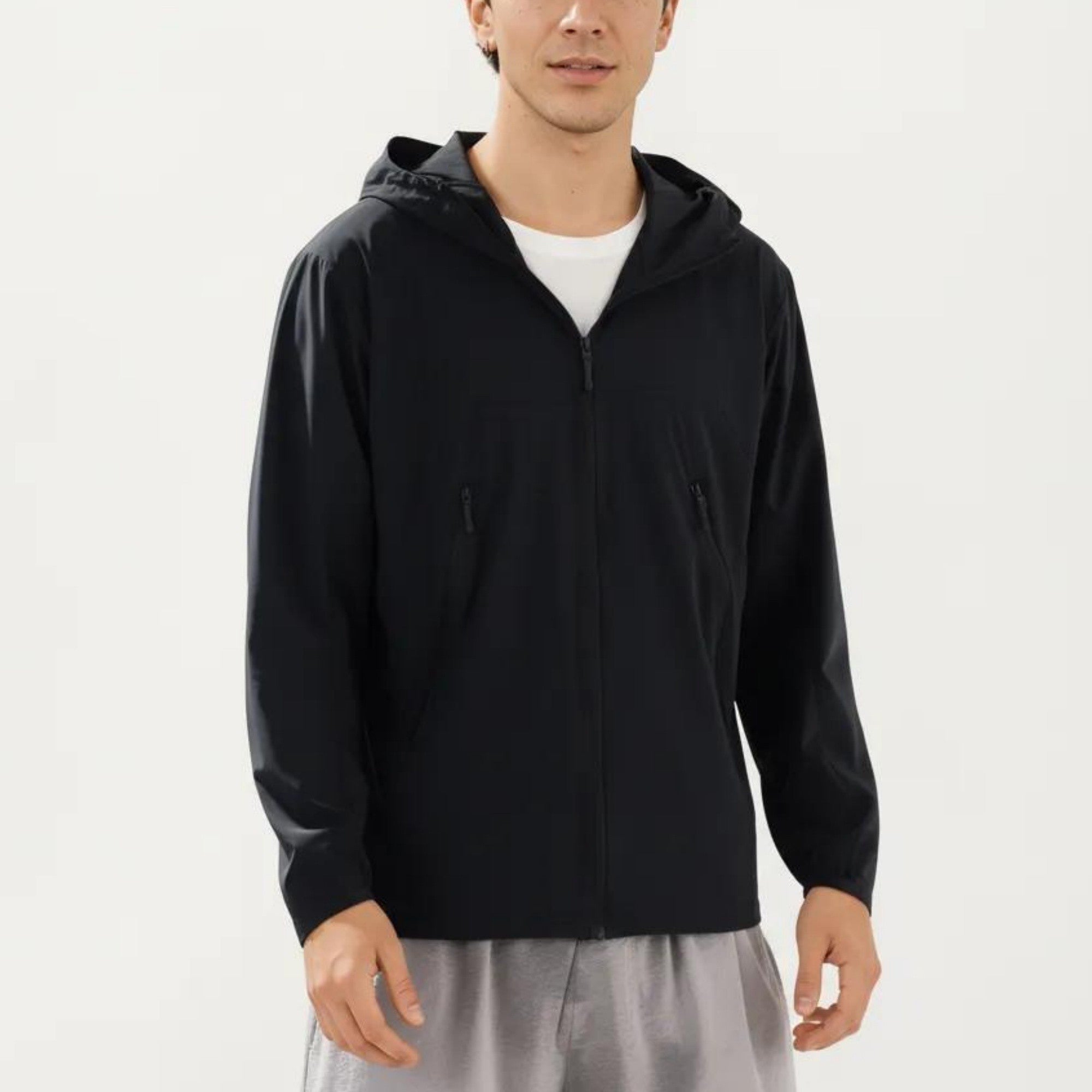Anna-Kaci Men's Lightweight Windbreaker Jacket with Hood Full Zip Closure Zipper Pocket Detail and Relaxed Fit