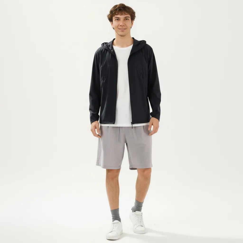 Anna-Kaci Men's Lightweight Windbreaker Jacket with Hood Full Zip Closure Zipper Pocket Detail and Relaxed Fit