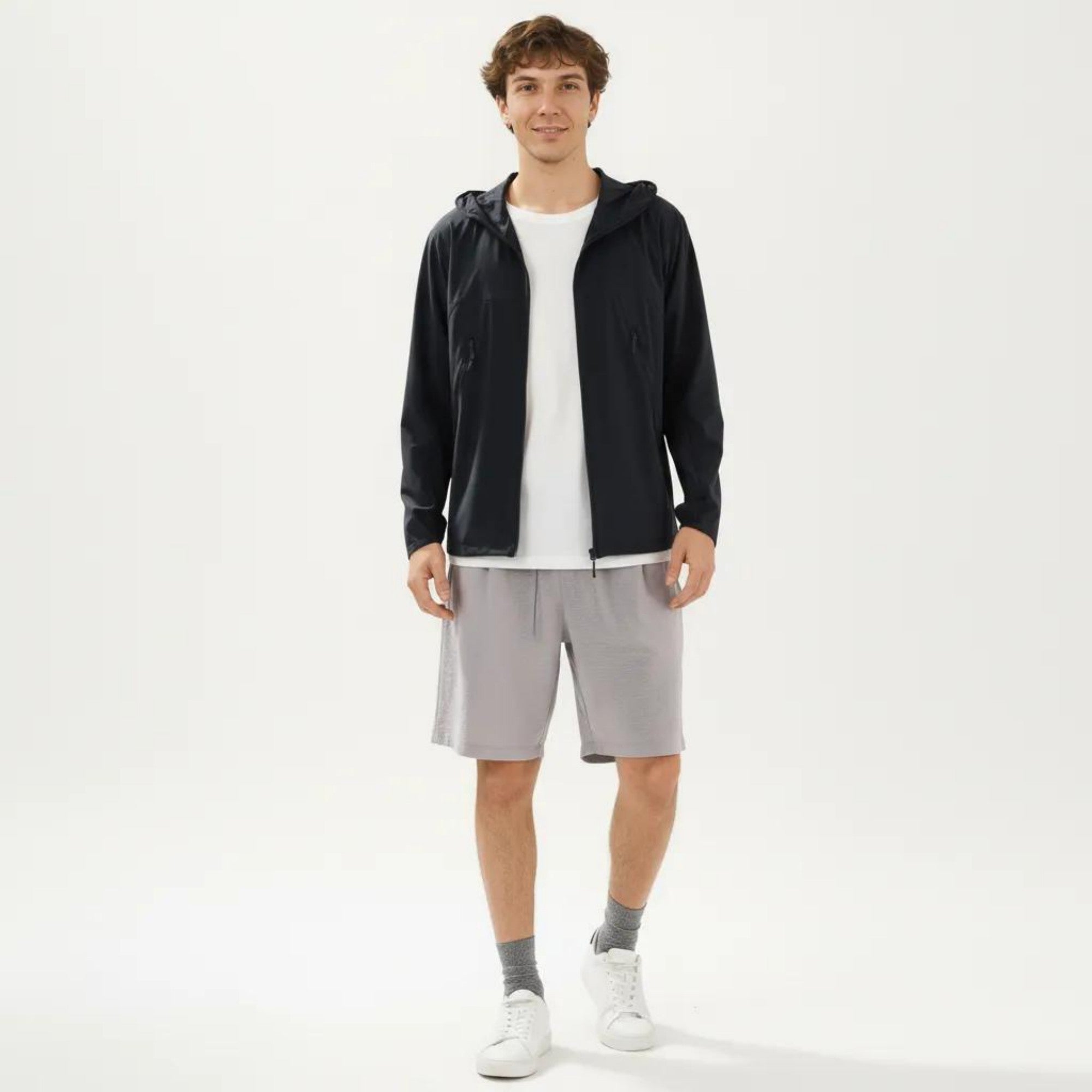 Anna-Kaci Men's Lightweight Windbreaker Jacket with Hood Full Zip Closure Zipper Pocket Detail and Relaxed Fit