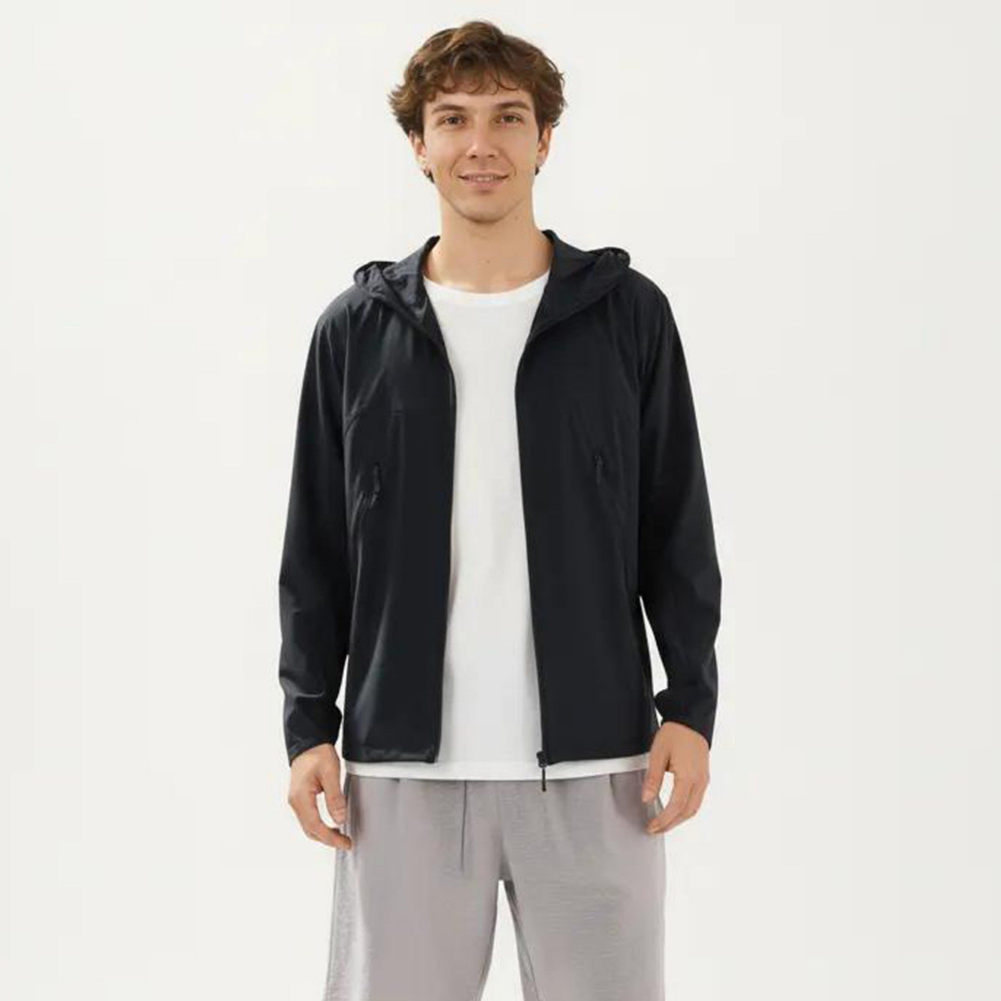 Anna-Kaci Men's Lightweight Windbreaker Jacket with Hood Full Zip Closure Zipper Pocket Detail and Relaxed Fit
