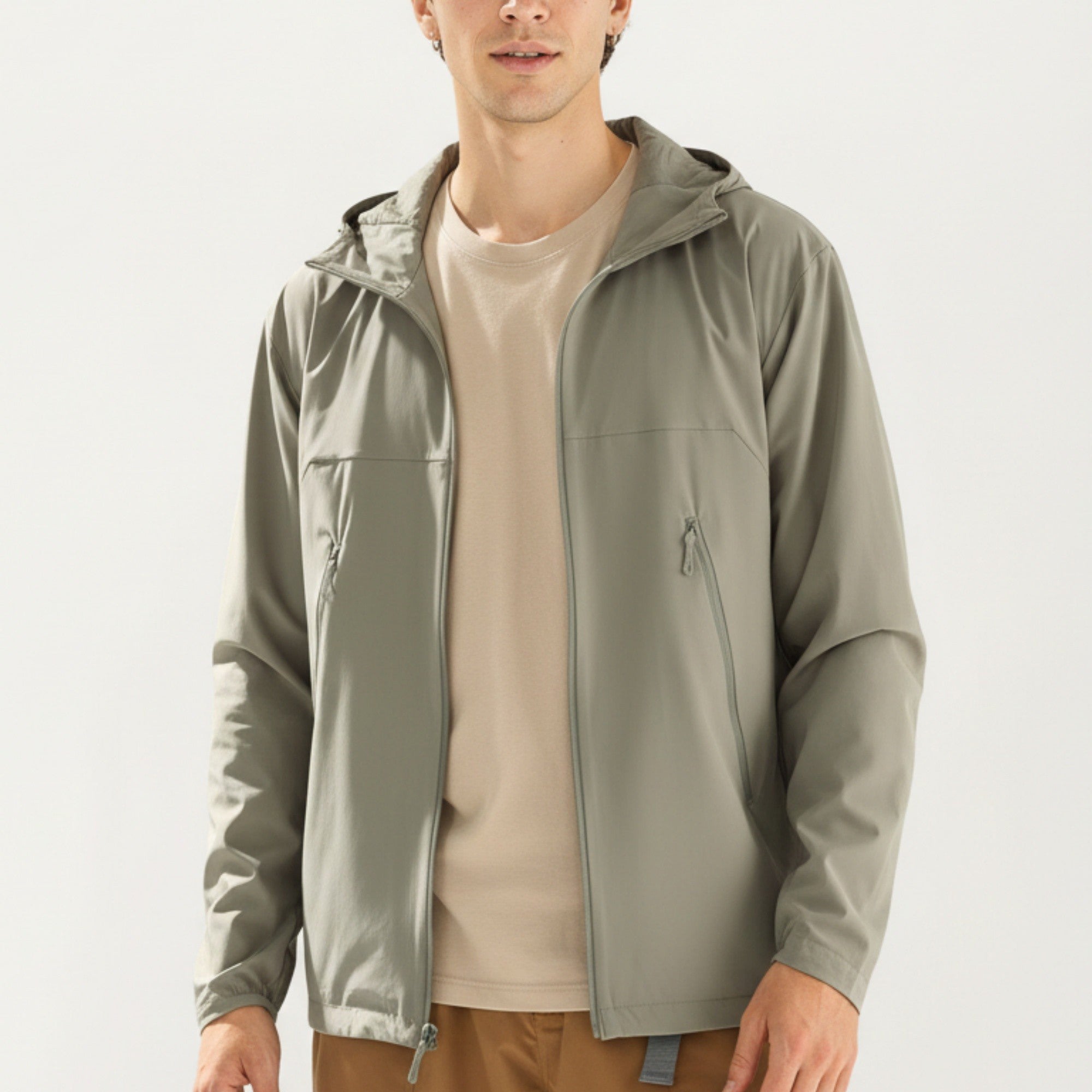 Anna-Kaci Men's Lightweight Windbreaker Jacket with Hood Full Zip Closure Zipper Pocket Detail and Relaxed Fit
