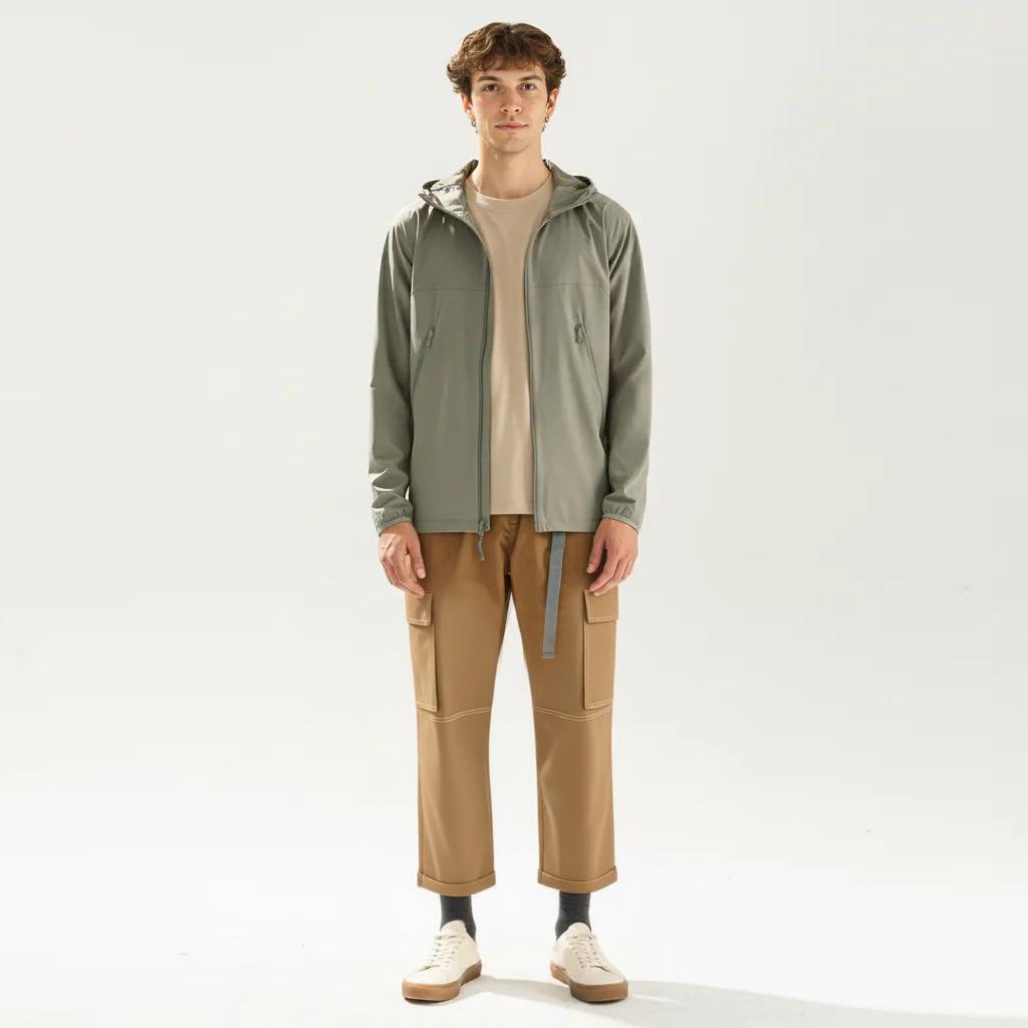 Anna-Kaci Men's Lightweight Windbreaker Jacket with Hood Full Zip Closure Zipper Pocket Detail and Relaxed Fit