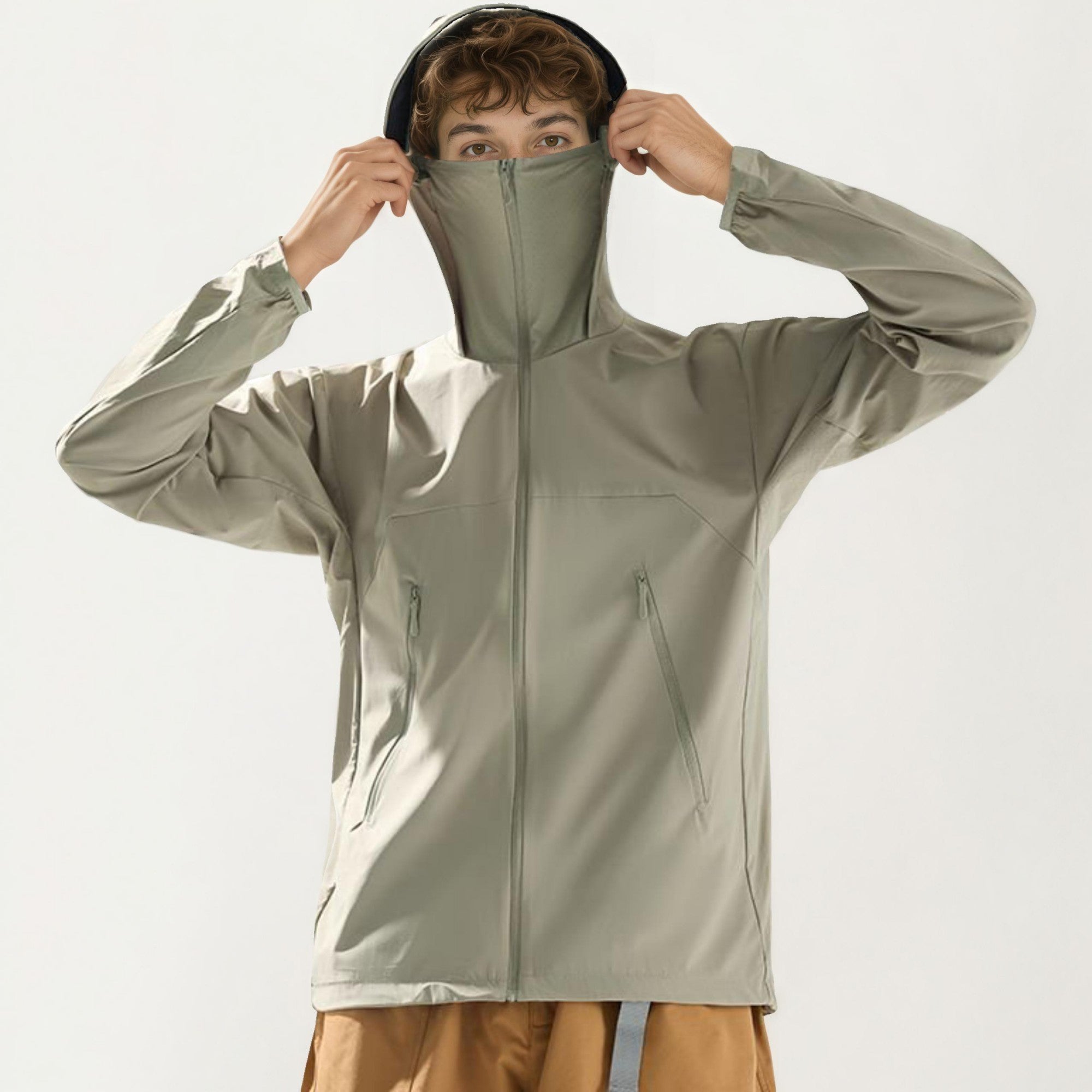 Anna-Kaci Men's Lightweight Windbreaker Jacket with Hood Full Zip Closure Zipper Pocket Detail and Relaxed Fit