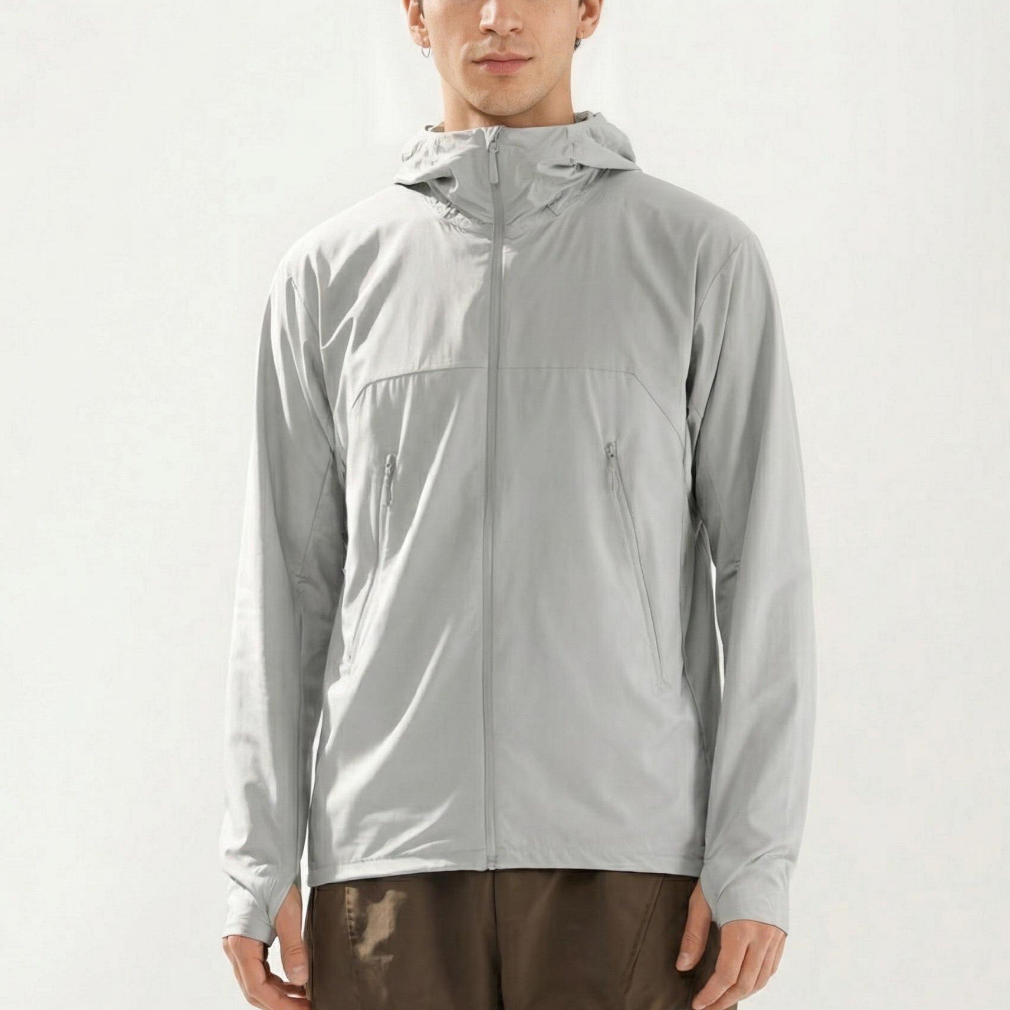 Anna-Kaci Men's Lightweight Windbreaker Jacket with Hood Full Zip Closure Zipper Pocket Detail and Relaxed Fit