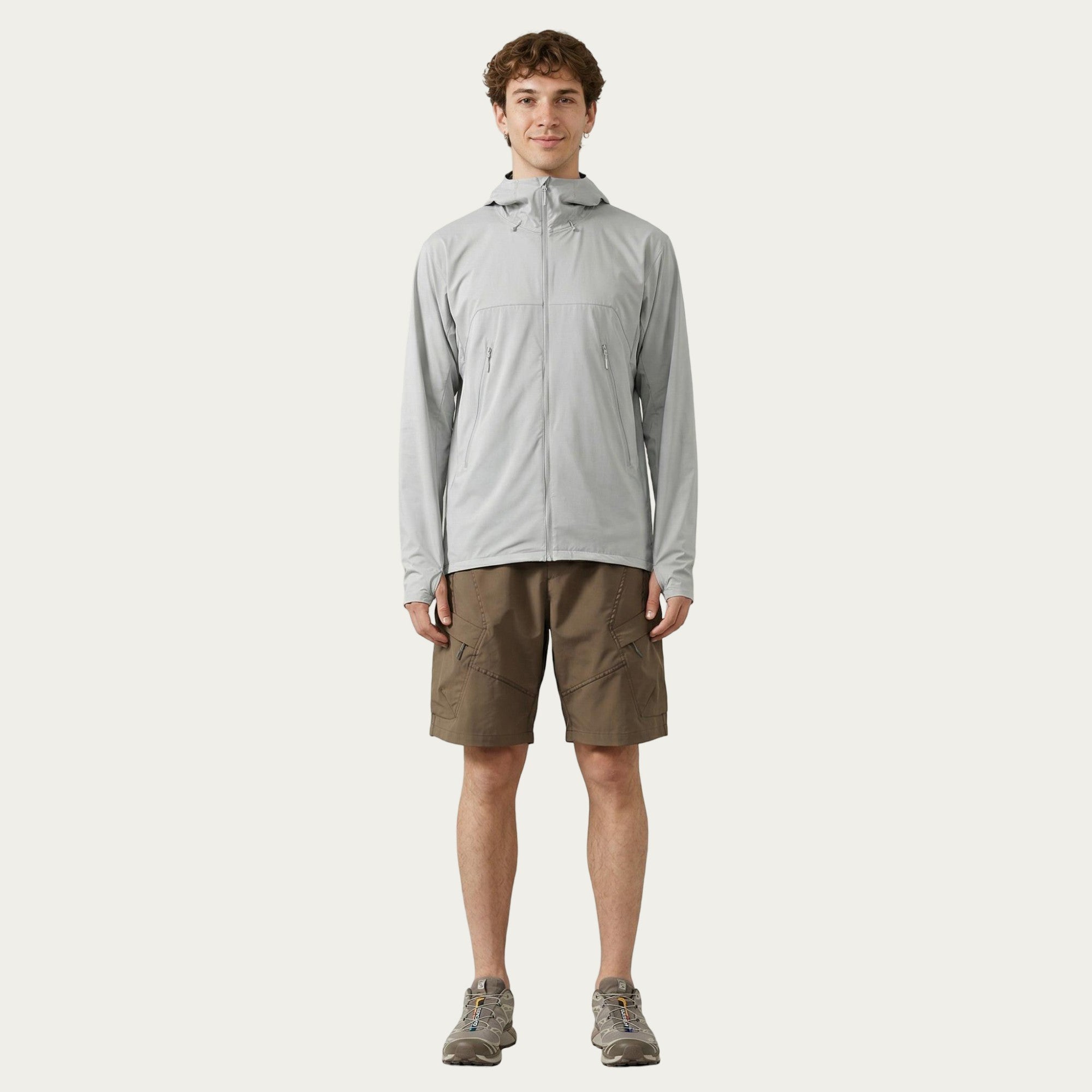 Anna-Kaci Men's Lightweight Windbreaker Jacket with Hood Full Zip Closure Zipper Pocket Detail and Relaxed Fit
