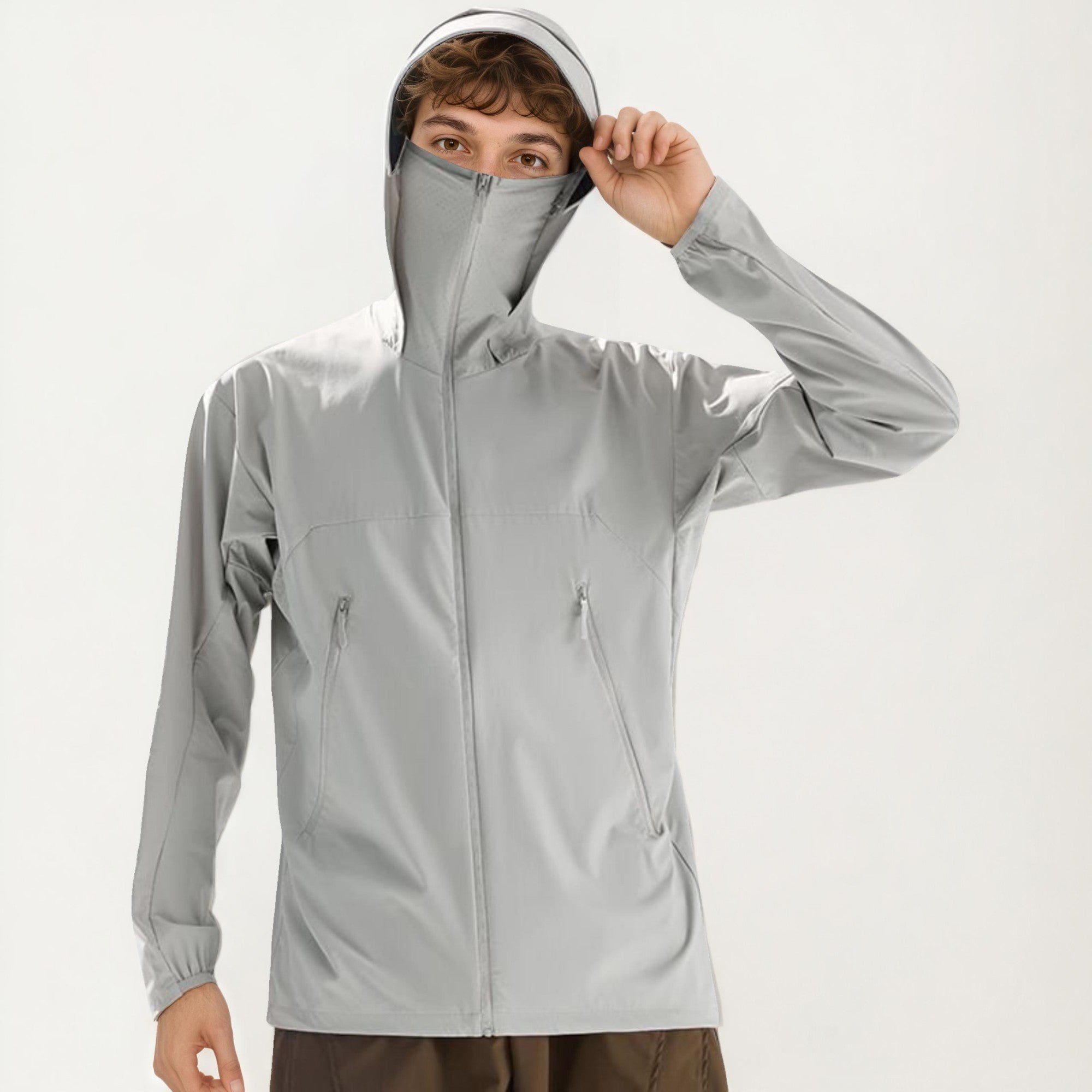 Anna-Kaci Men's Lightweight Windbreaker Jacket with Hood Full Zip Closure Zipper Pocket Detail and Relaxed Fit