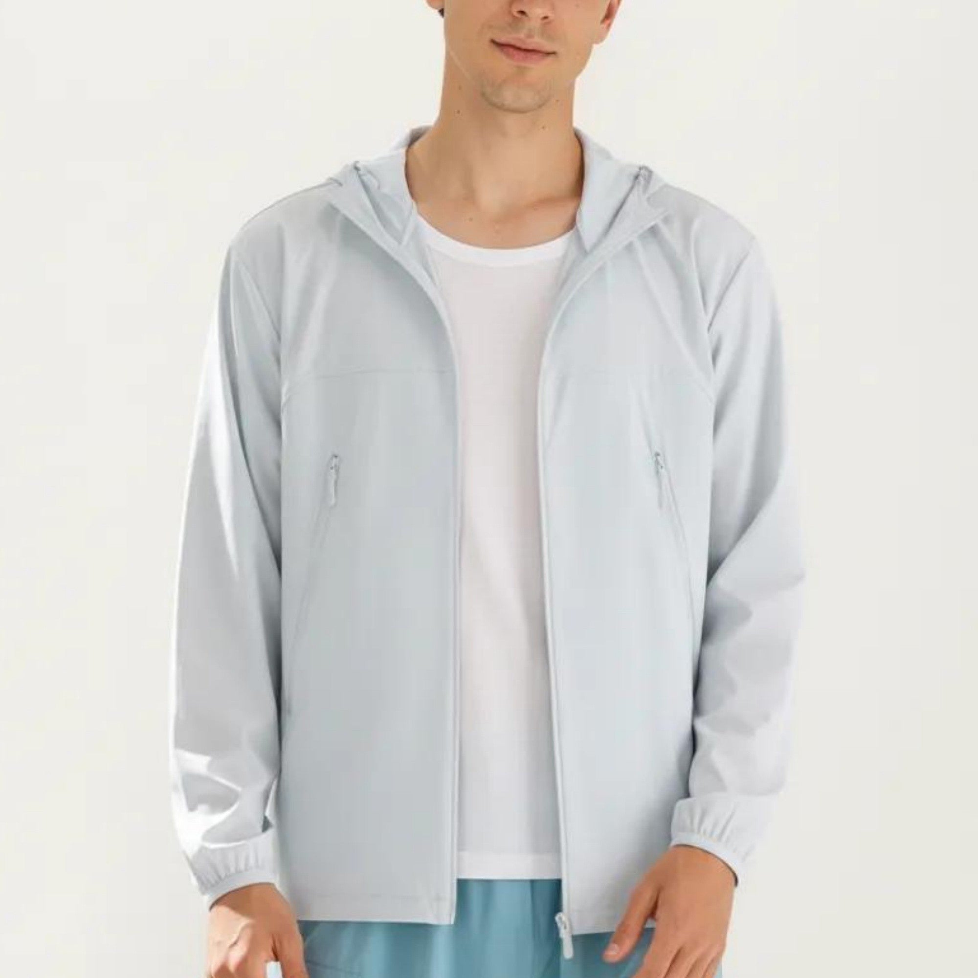 Anna-Kaci Men's Lightweight Windbreaker Jacket with Hood Full Zip Closure Zipper Pocket Detail and Relaxed Fit