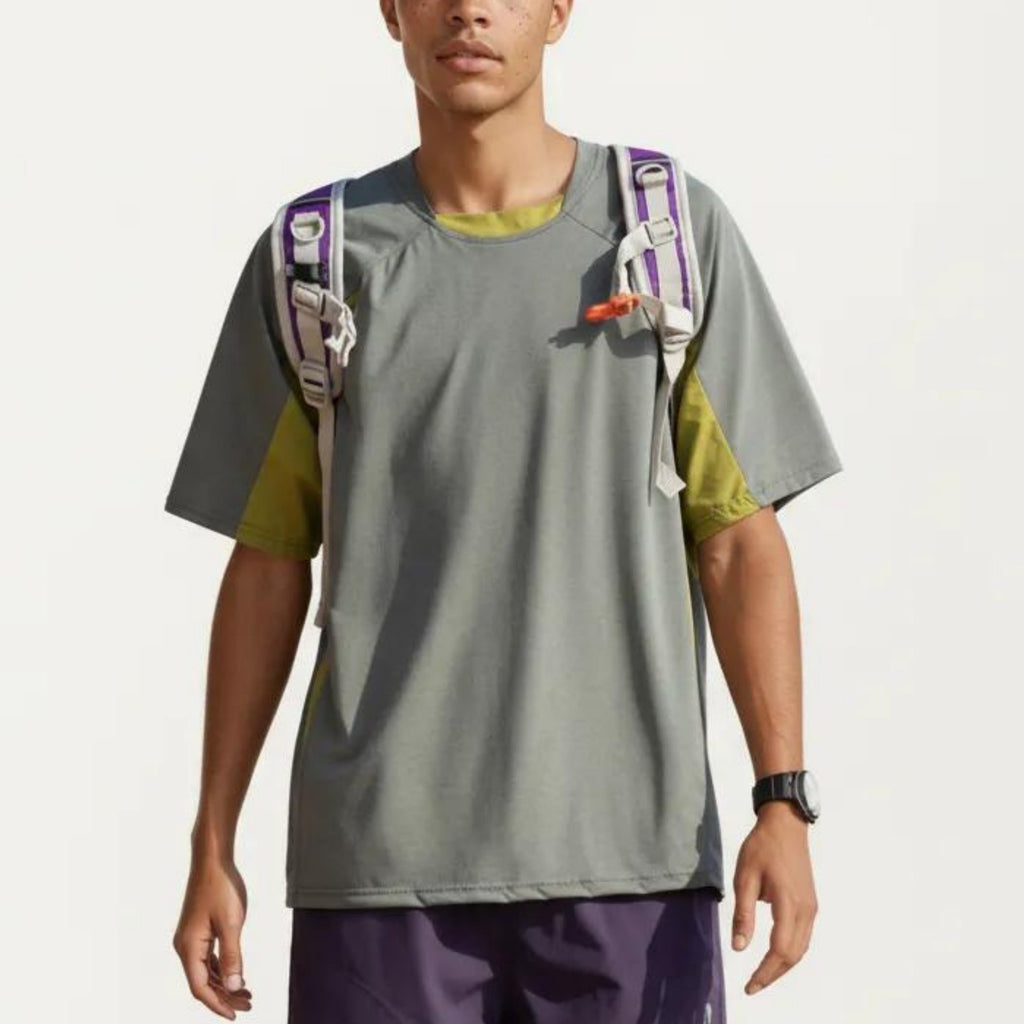 Anna-Kaci Men's Short Sleeve Athletic T-Shirt with Colorblock Panel Design Breathable Fabric and Relaxed Fit