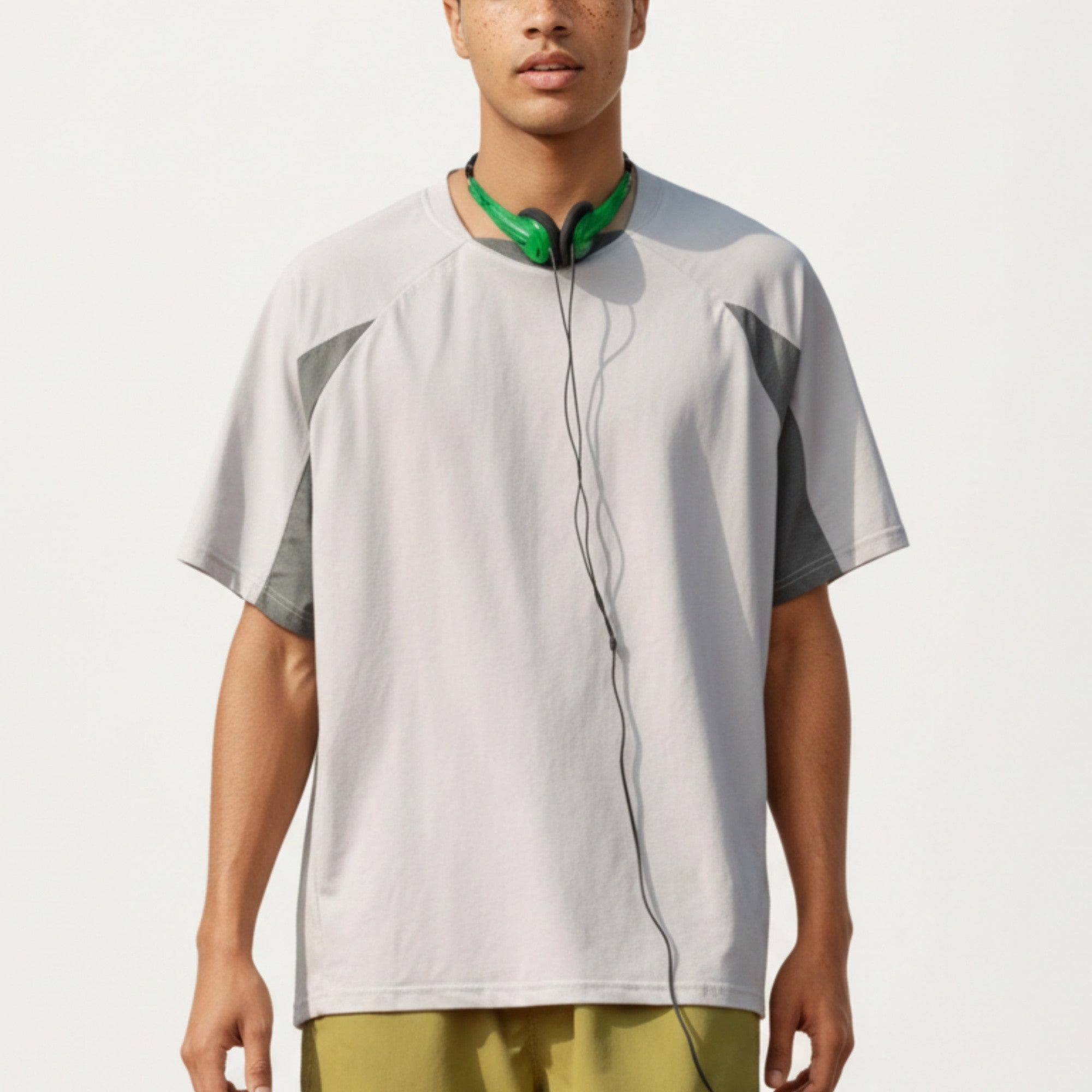 Anna-Kaci Men's Short Sleeve Athletic T-Shirt with Colorblock Panel Design Breathable Fabric and Relaxed Fit