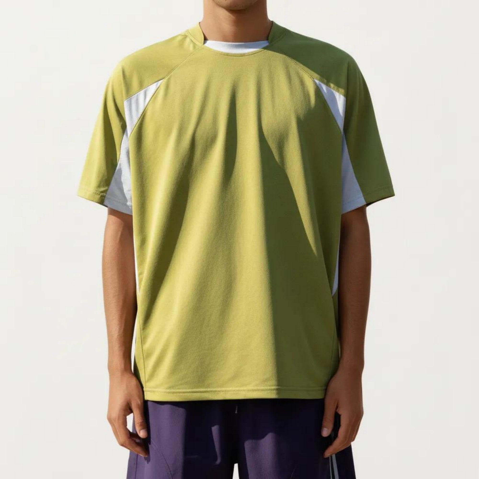 Anna-Kaci Men's Short Sleeve Athletic T-Shirt with Colorblock Panel Design Breathable Fabric and Relaxed Fit