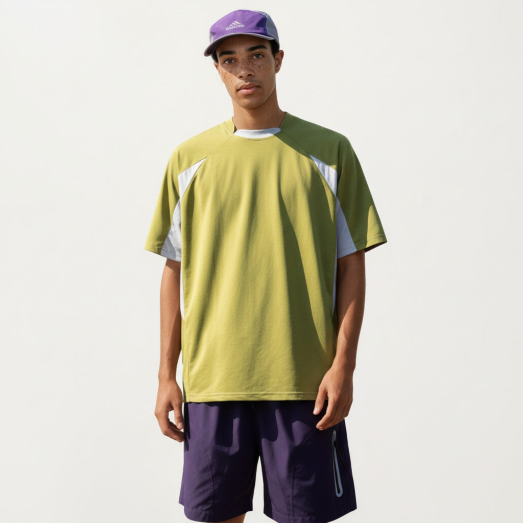 Anna-Kaci Men's Short Sleeve Athletic T-Shirt with Colorblock Panel Design Breathable Fabric and Relaxed Fit