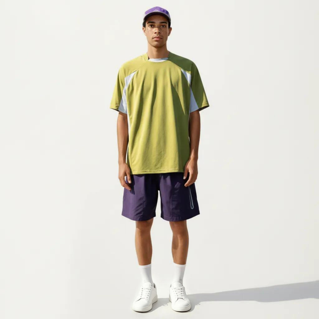 Anna-Kaci Men's Short Sleeve Athletic T-Shirt with Colorblock Panel Design Breathable Fabric and Relaxed Fit