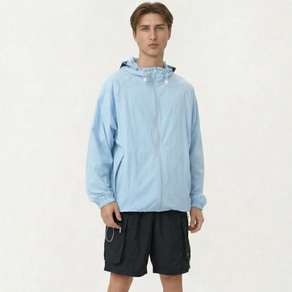 Anna-Kaci Men's Lightweight Hooded Windbreaker Jacket with Full Zip Closure Elastic Cuffs and Adjustable Hem