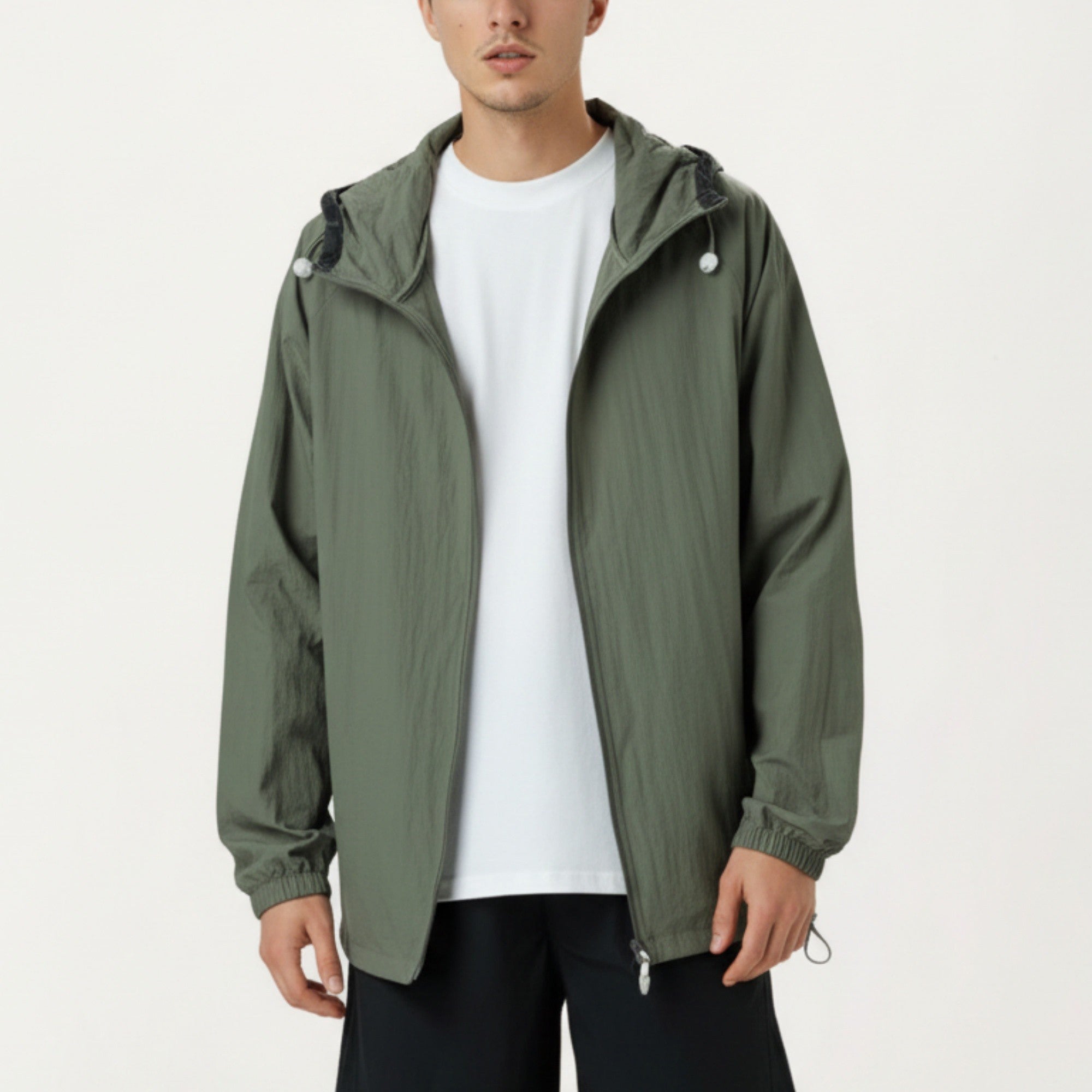 Anna-Kaci Men's Lightweight Hooded Windbreaker Jacket with Full Zip Closure Elastic Cuffs and Adjustable Hem