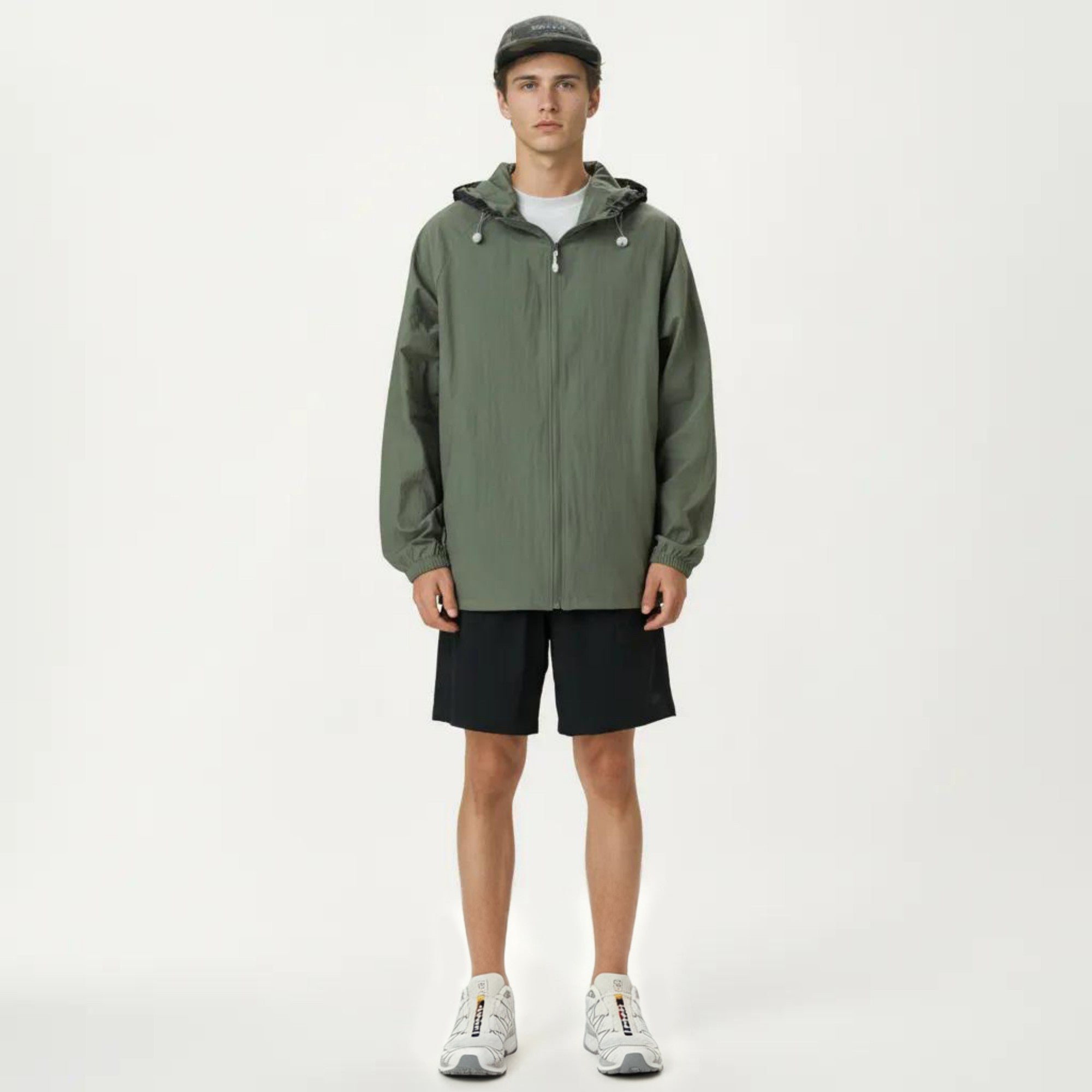 Anna-Kaci Men's Lightweight Hooded Windbreaker Jacket with Full Zip Closure Elastic Cuffs and Adjustable Hem