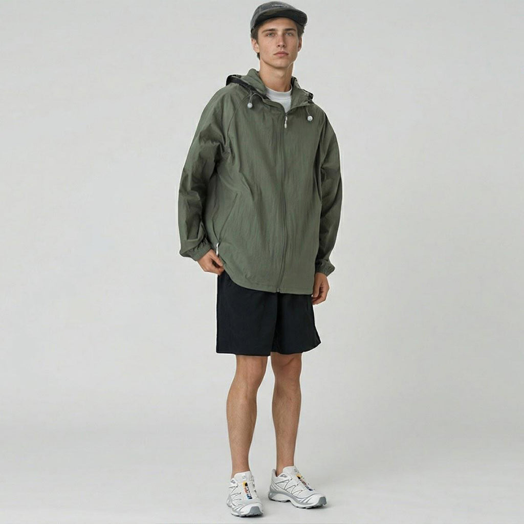 Anna-Kaci Men's Lightweight Hooded Windbreaker Jacket with Full Zip Closure Elastic Cuffs and Adjustable Hem