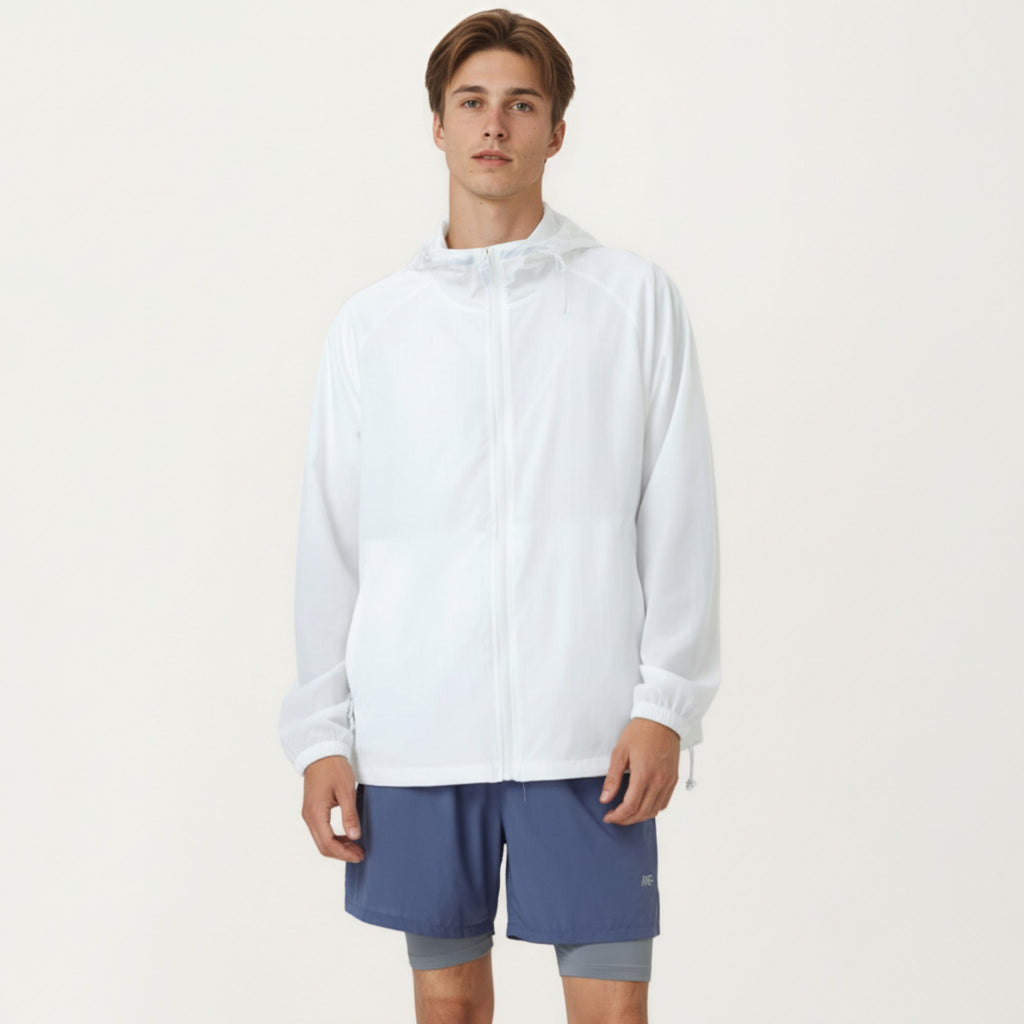 Anna-Kaci Men's Lightweight Hooded Windbreaker Jacket with Full Zip Closure Elastic Cuffs and Adjustable Hem