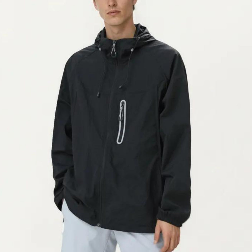 Anna-Kaci Men's Lightweight Windbreaker Jacket with Hood Full Zip Closure Drawstring Detail