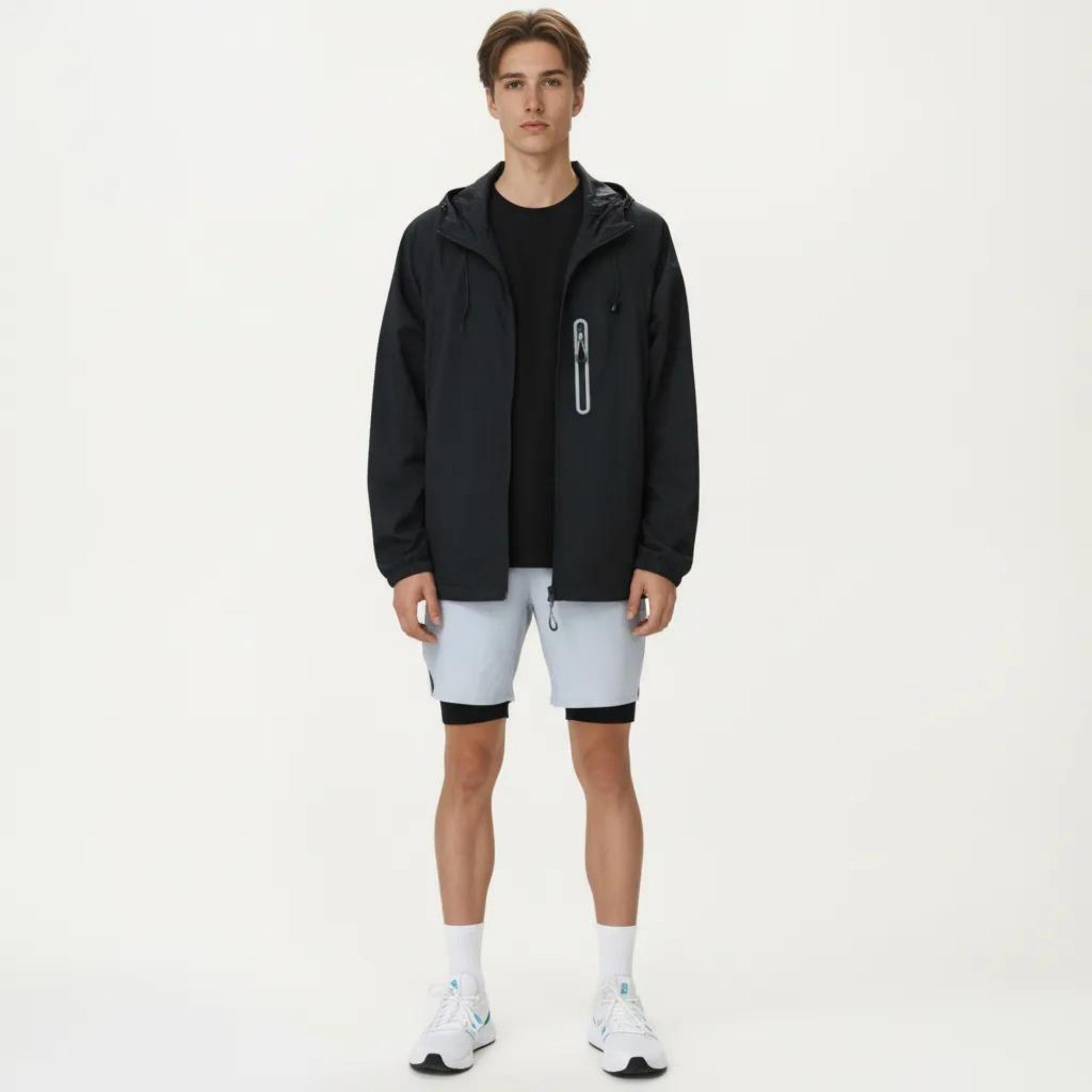 Anna-Kaci Men's Lightweight Windbreaker Jacket with Hood Full Zip Closure Drawstring Detail