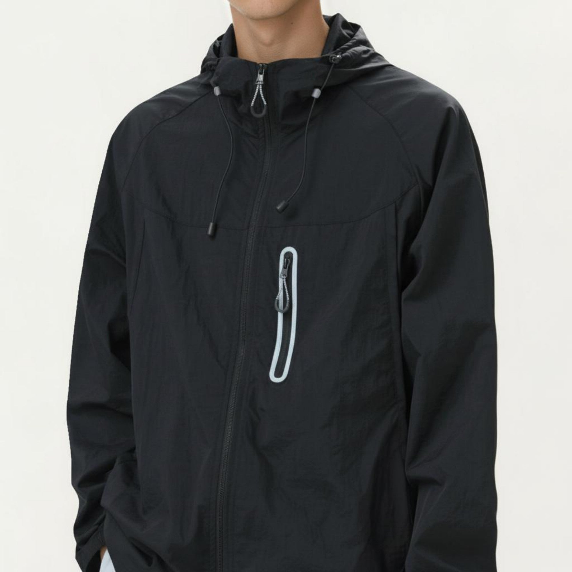 Anna-Kaci Men's Lightweight Windbreaker Jacket with Hood Full Zip Closure Drawstring Detail