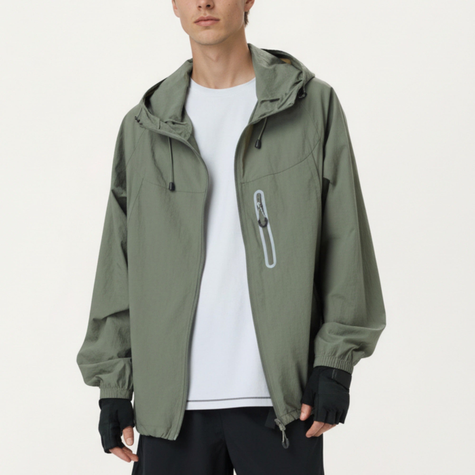 Anna-Kaci Men's Lightweight Windbreaker Jacket with Hood Full Zip Closure Drawstring Detail
