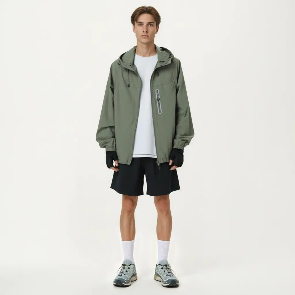 Anna-Kaci Men's Lightweight Windbreaker Jacket with Hood Full Zip Closure Drawstring Detail