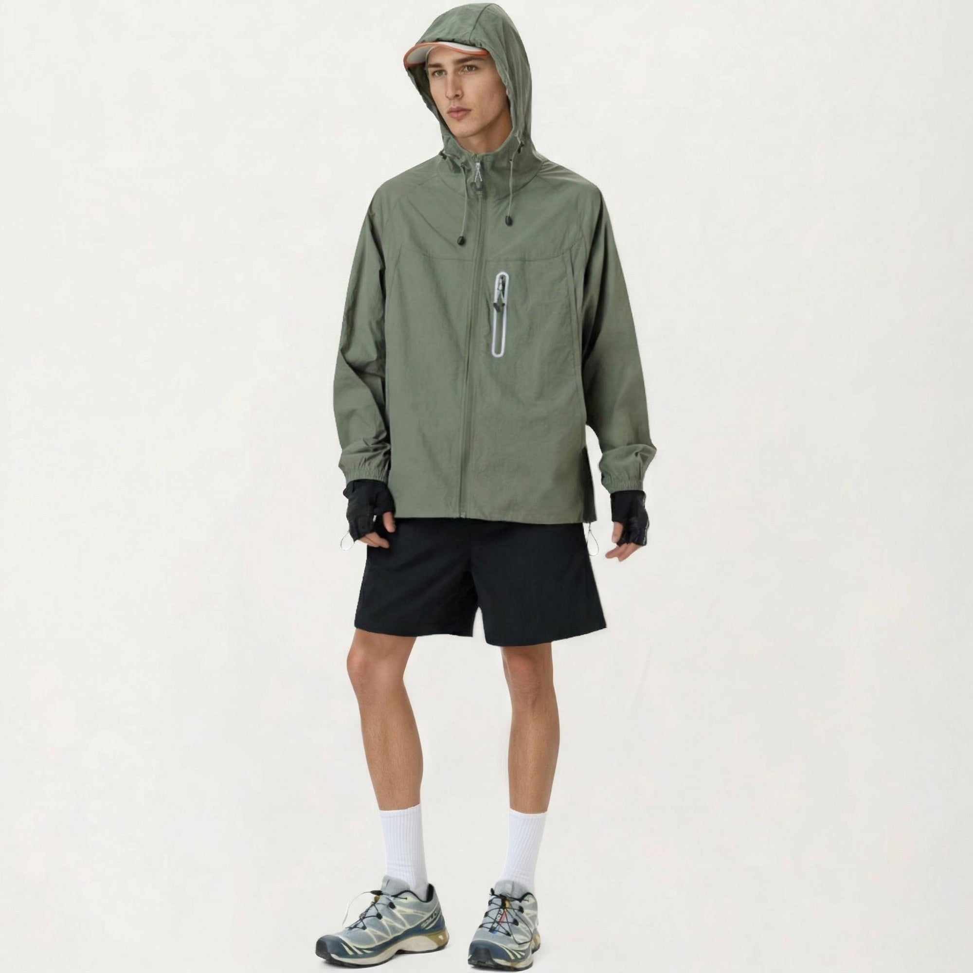 Anna-Kaci Men's Lightweight Windbreaker Jacket with Hood Full Zip Closure Drawstring Detail
