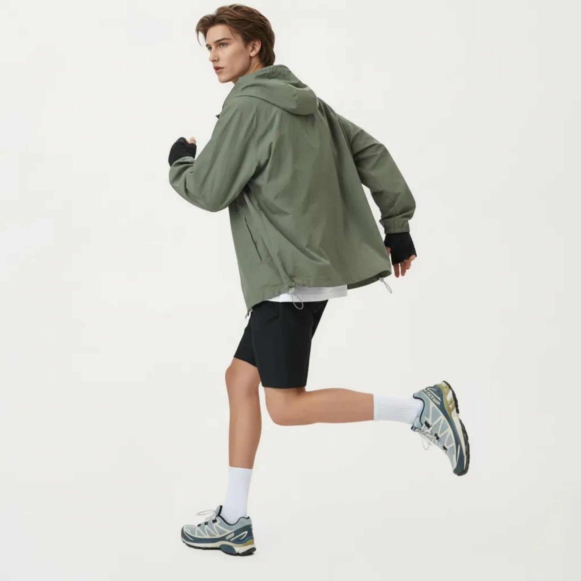 Anna-Kaci Men's Lightweight Windbreaker Jacket with Hood Full Zip Closure Drawstring Detail